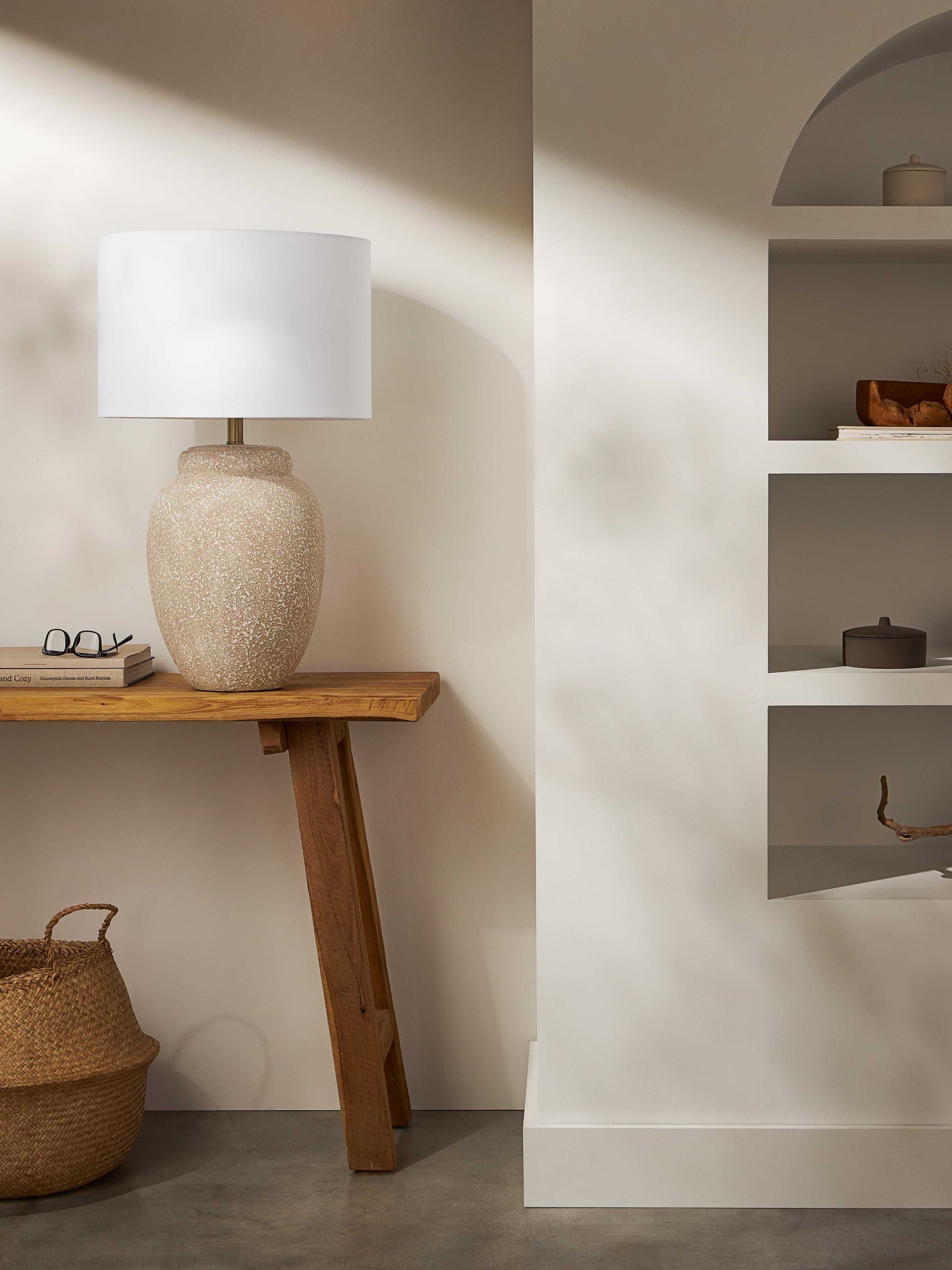 Grande lampe à poser avec pied en céramique Stephan - Blanc, beige