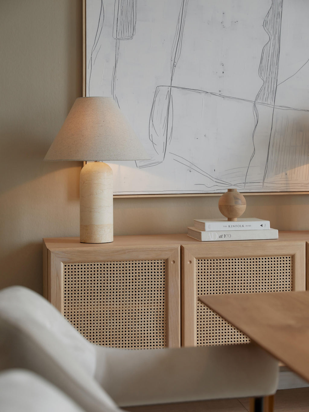 Grande lampe à poser avec socle en marbre Baldvin - Beige, marbré