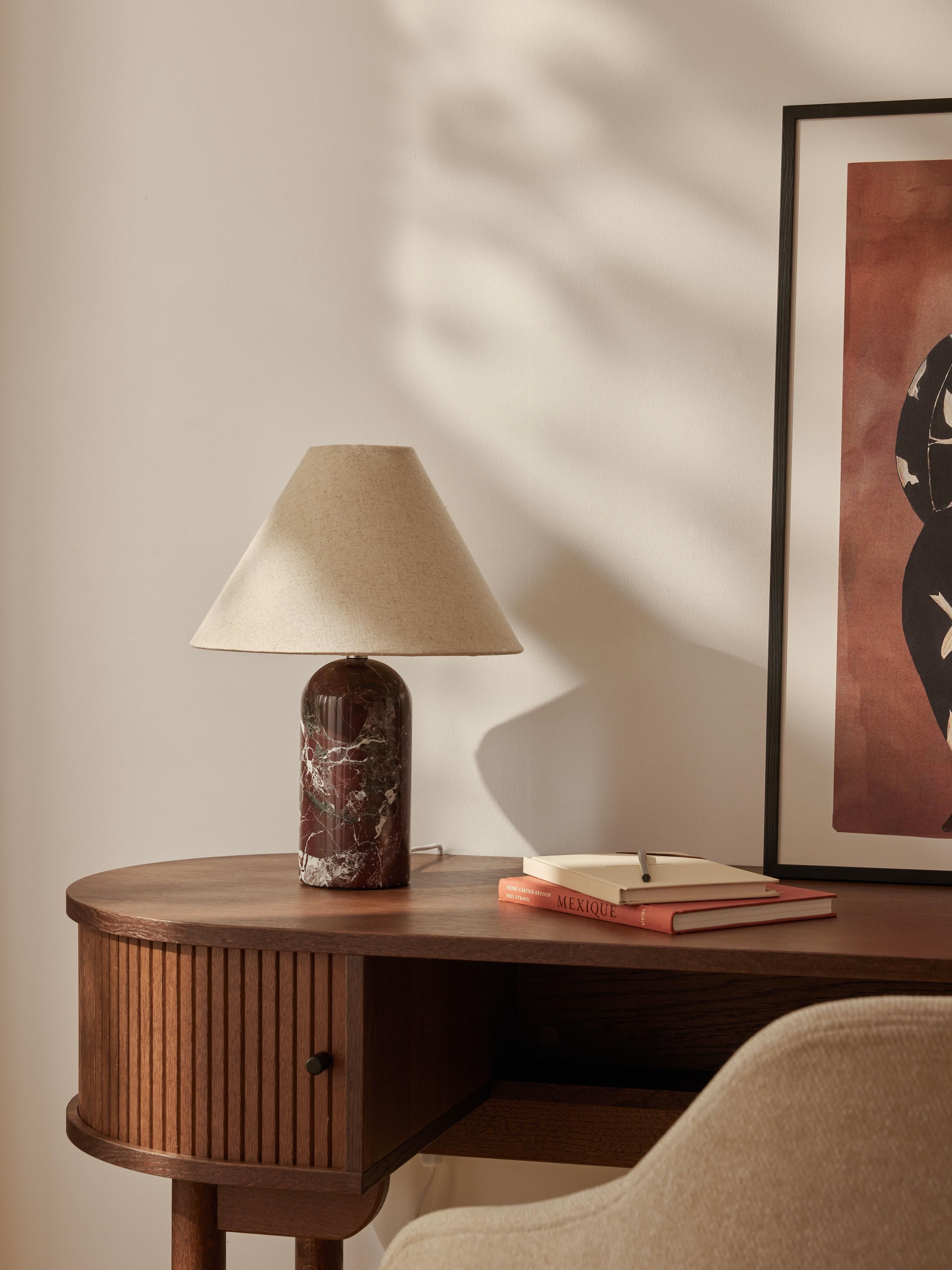 Lampe à poser avec pied en marbre Baldvin - Beige, rouge, marbré