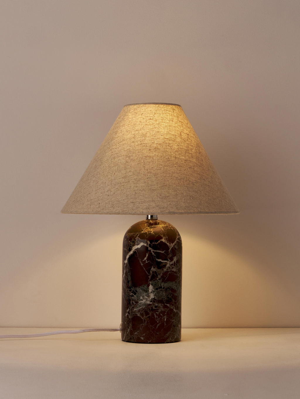 Lampe à poser avec pied en marbre Baldvin - Beige, rouge, marbré