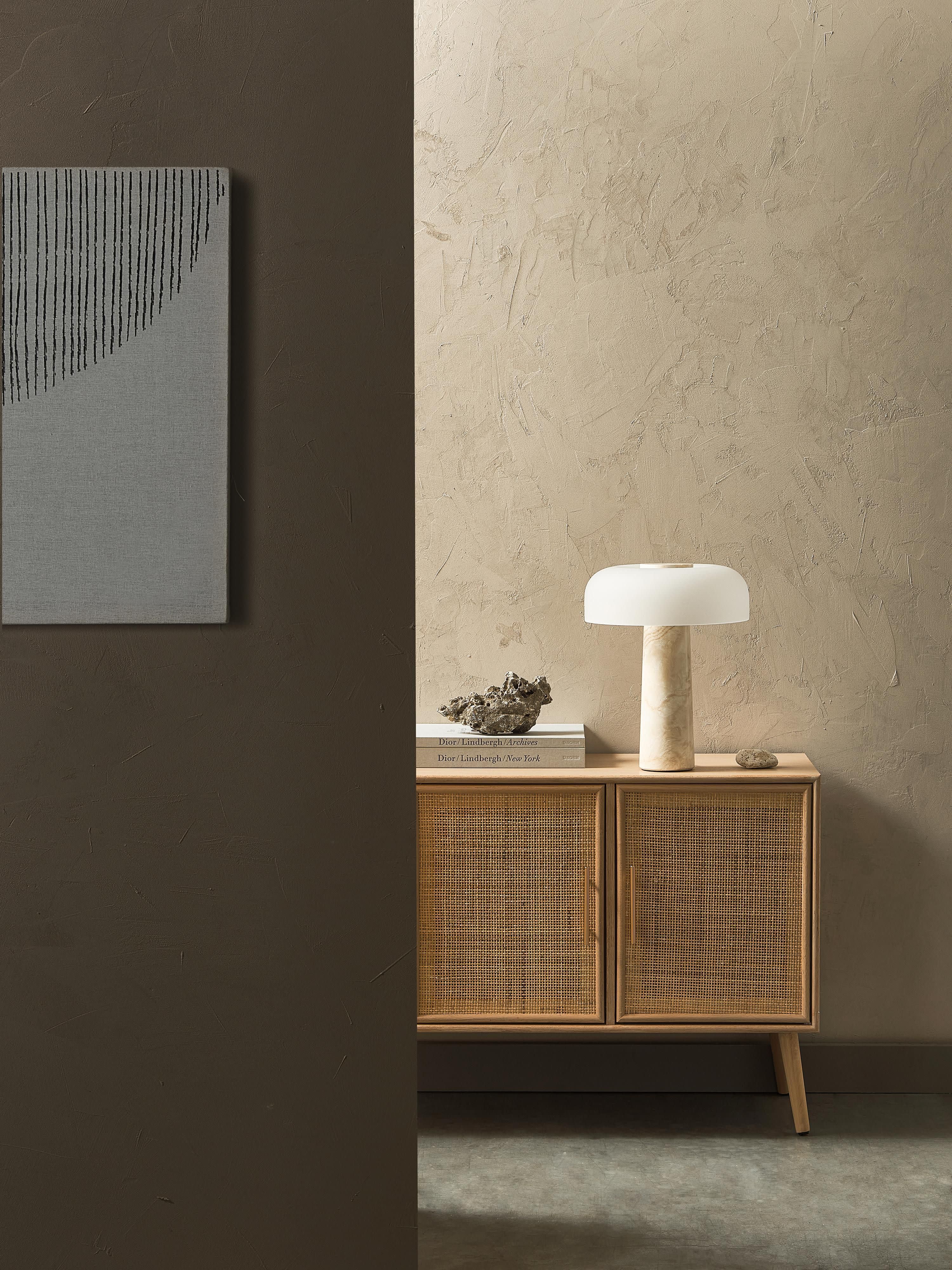 Lampe à poser avec pied en travertin Quinn - Blanc, beige, travertin