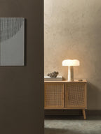 Lampe à poser avec pied en travertin Quinn - Blanc, beige, travertin