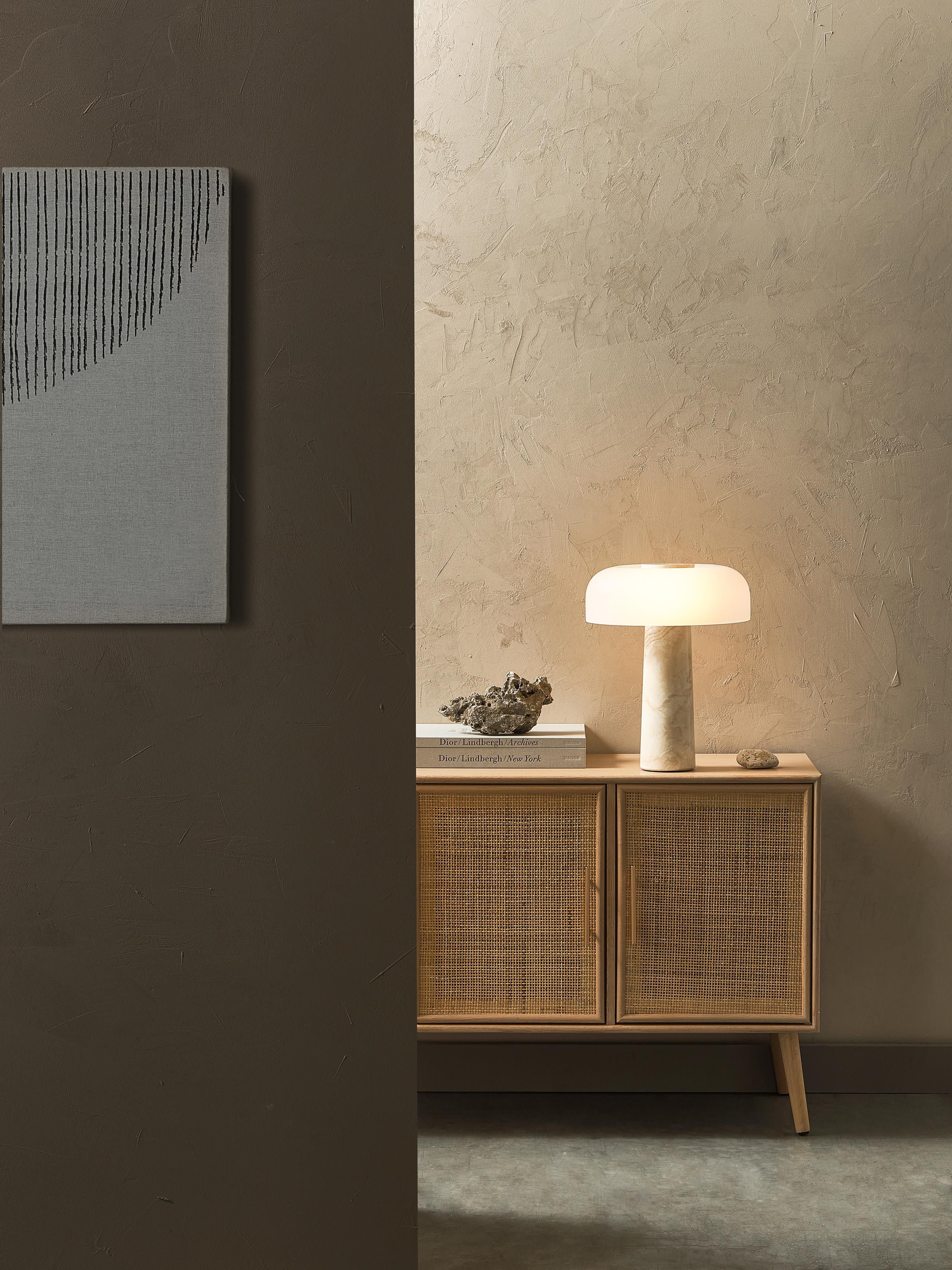 Lampe à poser avec pied en travertin Quinn - Blanc, beige, travertin