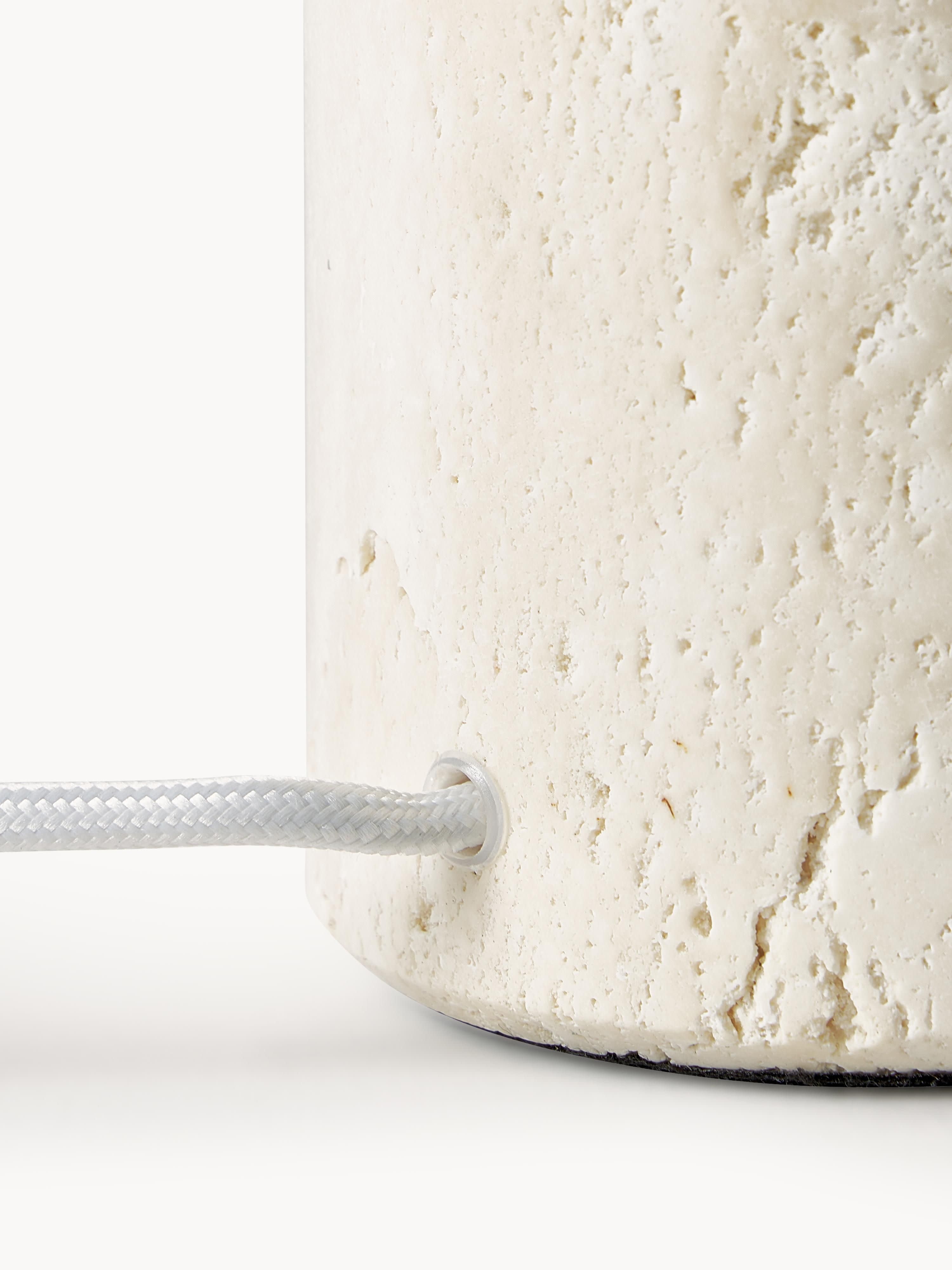 Lampe à poser avec pied en travertin Quinn - Blanc, beige, travertin