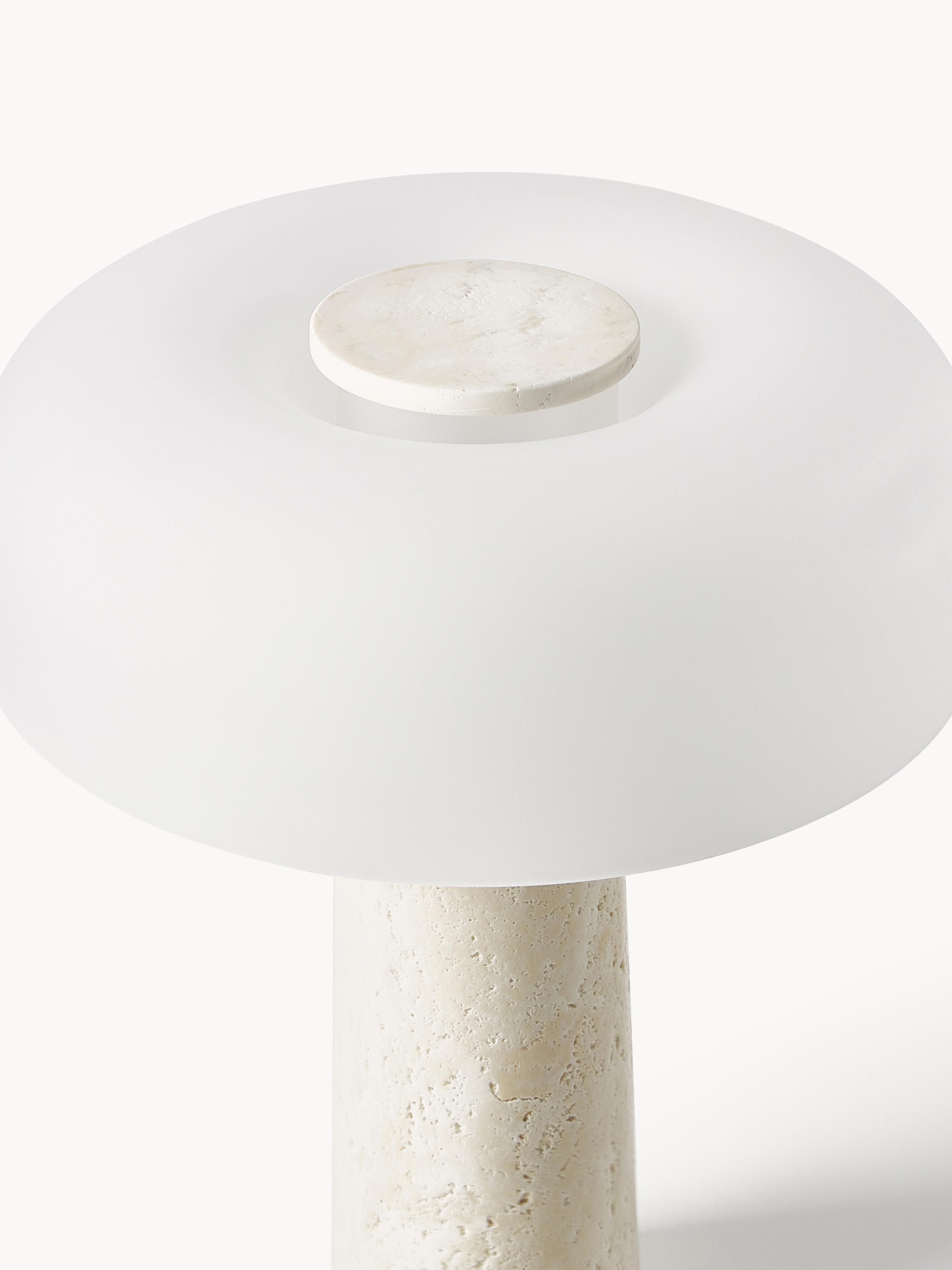 Lampe à poser avec pied en travertin Quinn - Blanc, beige, travertin