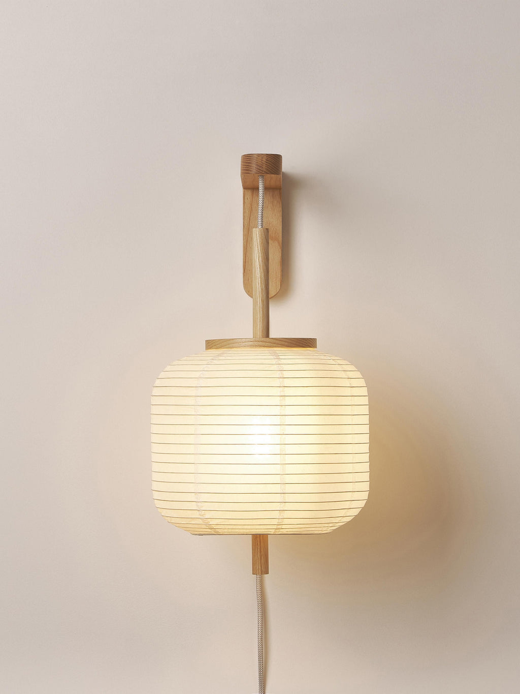 Applique murale design en papier de riz Plato - Blanc, bois clair