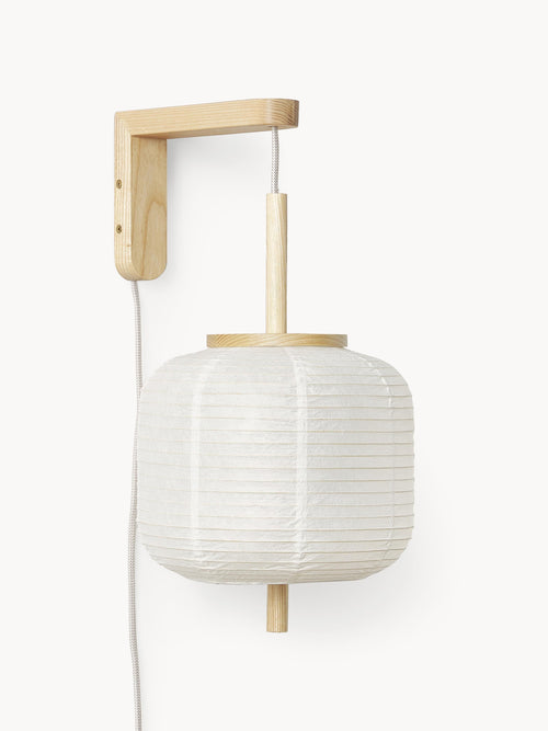 Applique murale design en papier de riz Plato - Blanc, bois clair