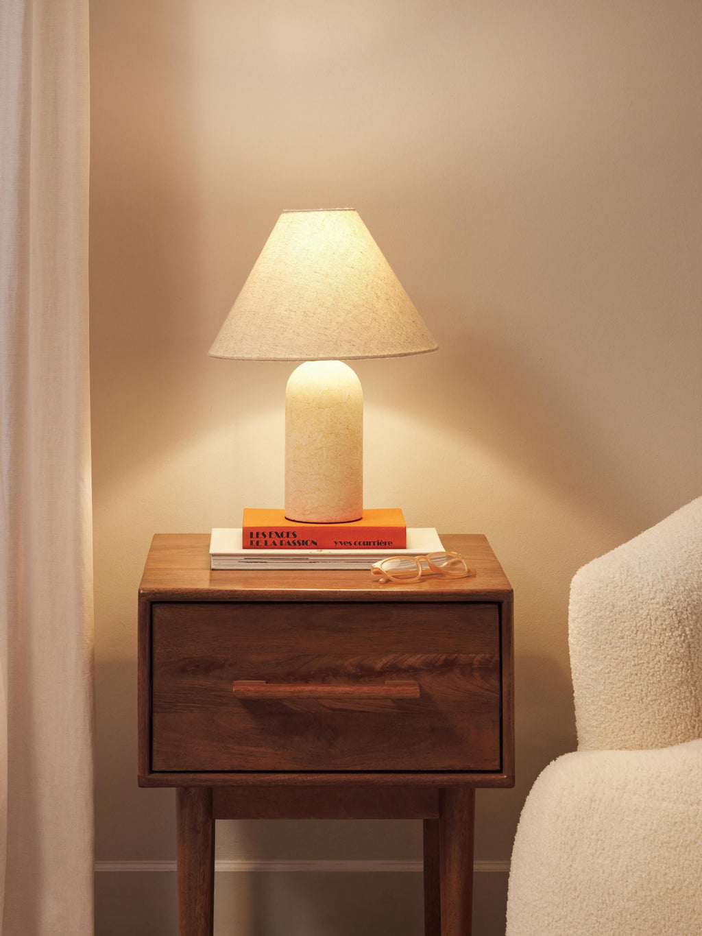 Lampe à poser avec pied en marbre Baldvin - Beige, marbré