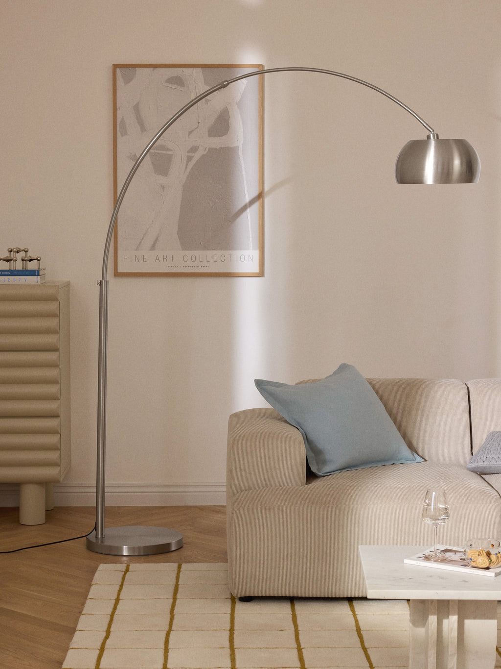 Grand lampadaire arc Dak - Gris chrome