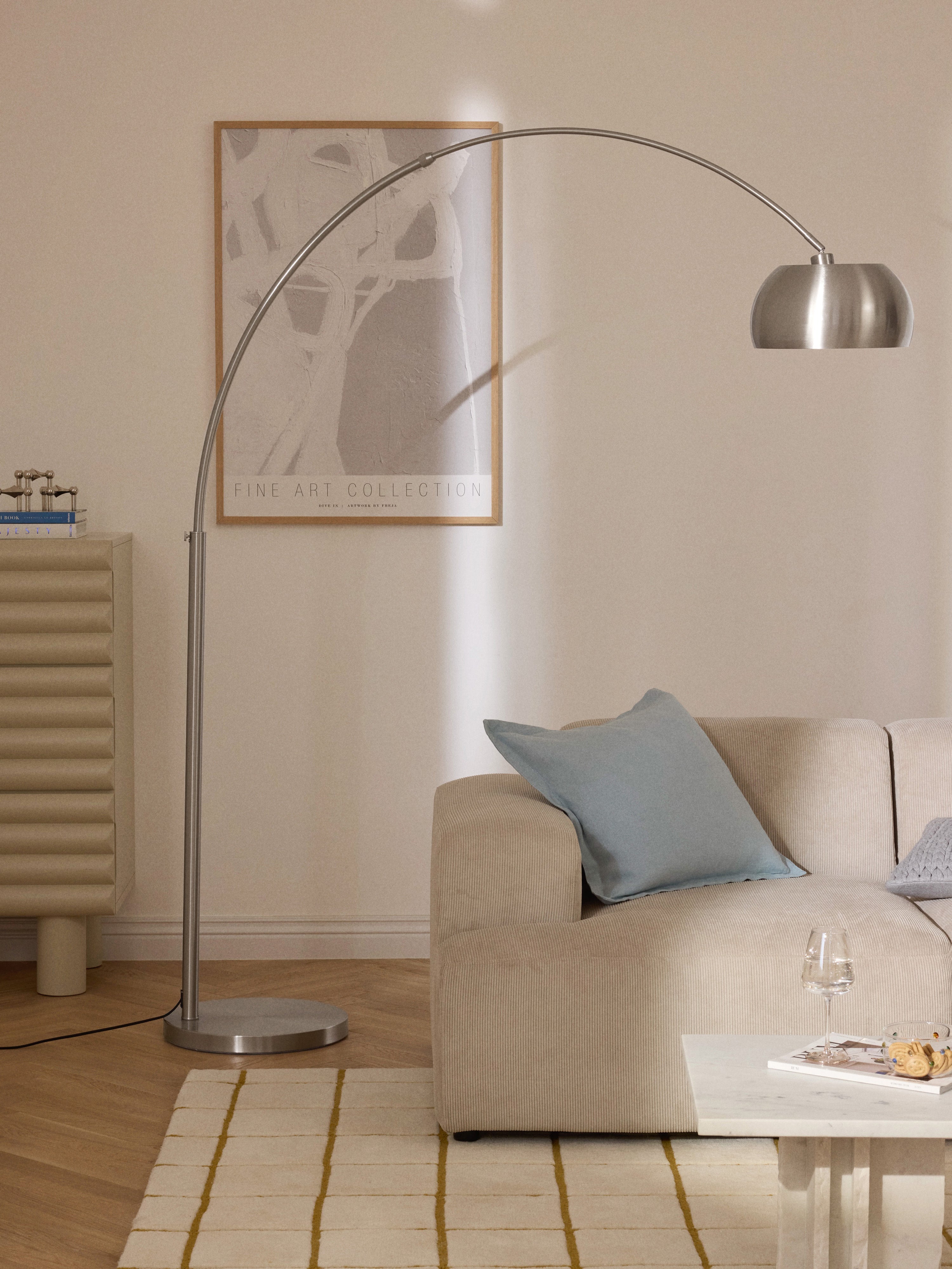 Grand lampadaire arc Dak - Gris chrome