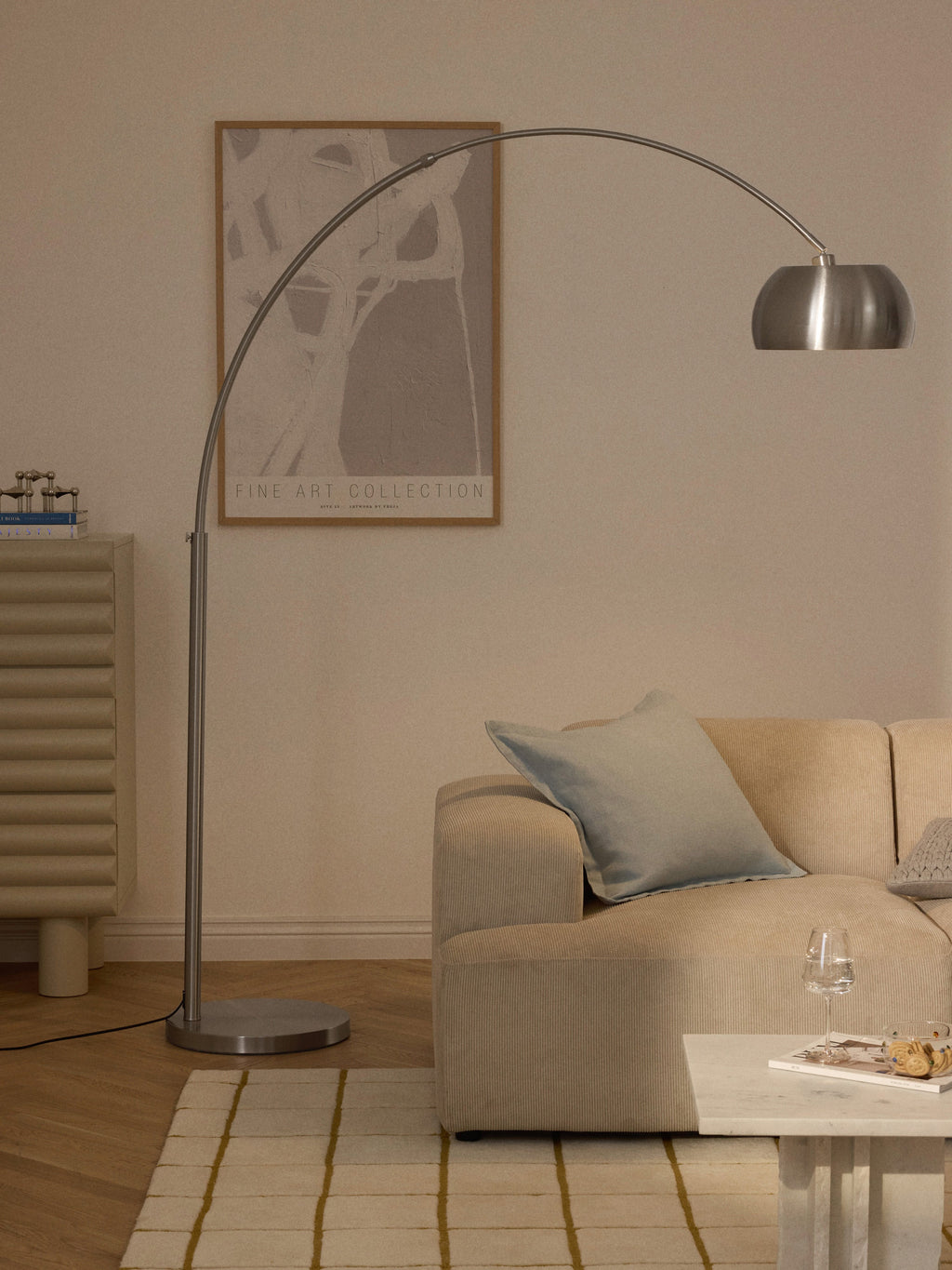 Grand lampadaire arc Dak - Gris chrome
