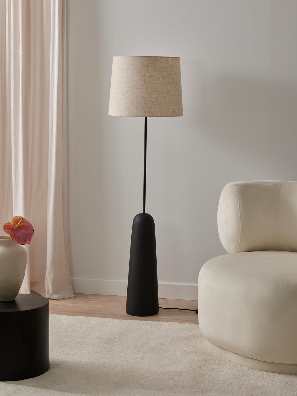 Lampadaire avec pied en béton Braxton - Anthracite, blanc crème