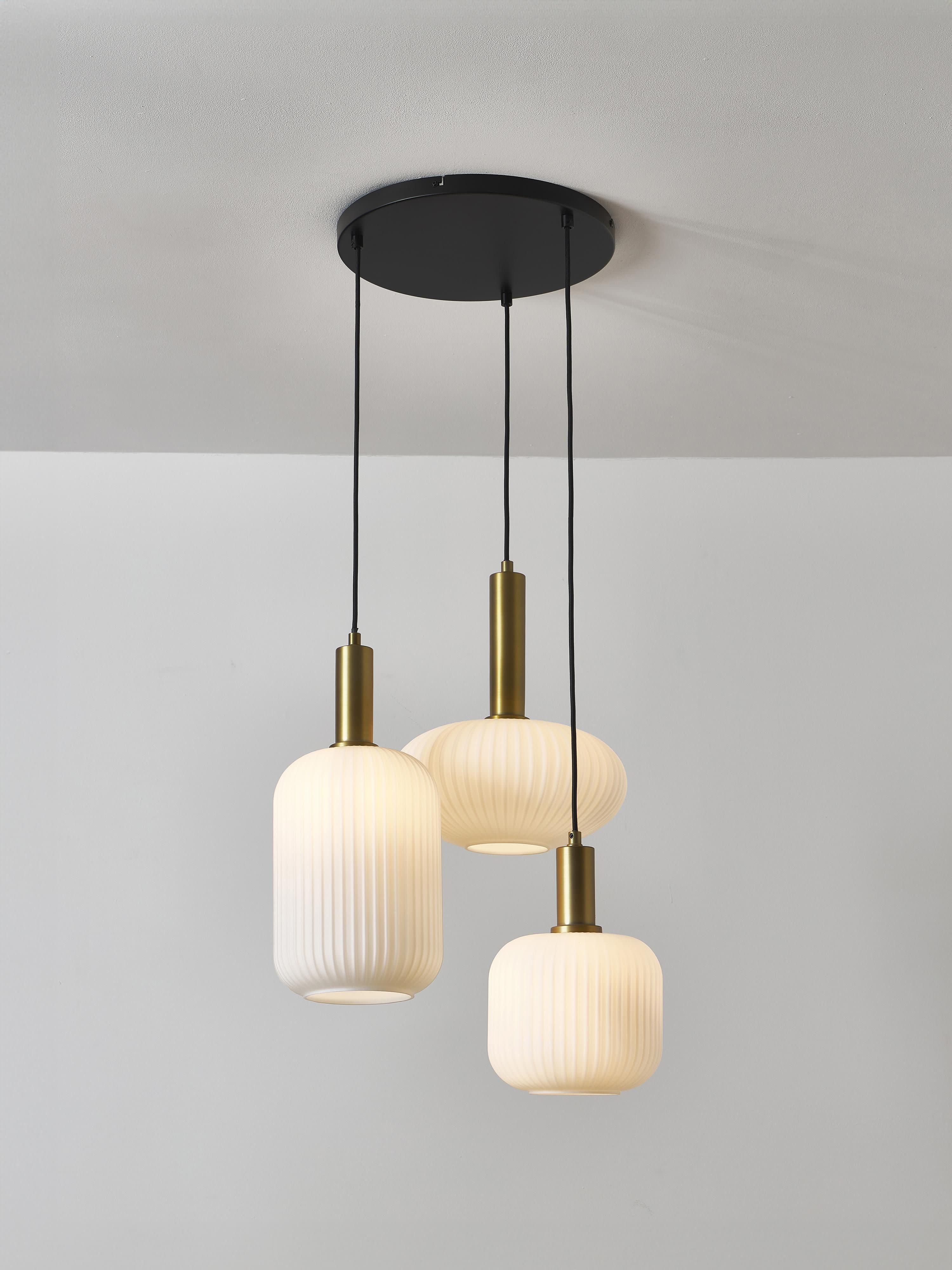 Suspension grappe en verre opalescent Elian - Blanc, doré