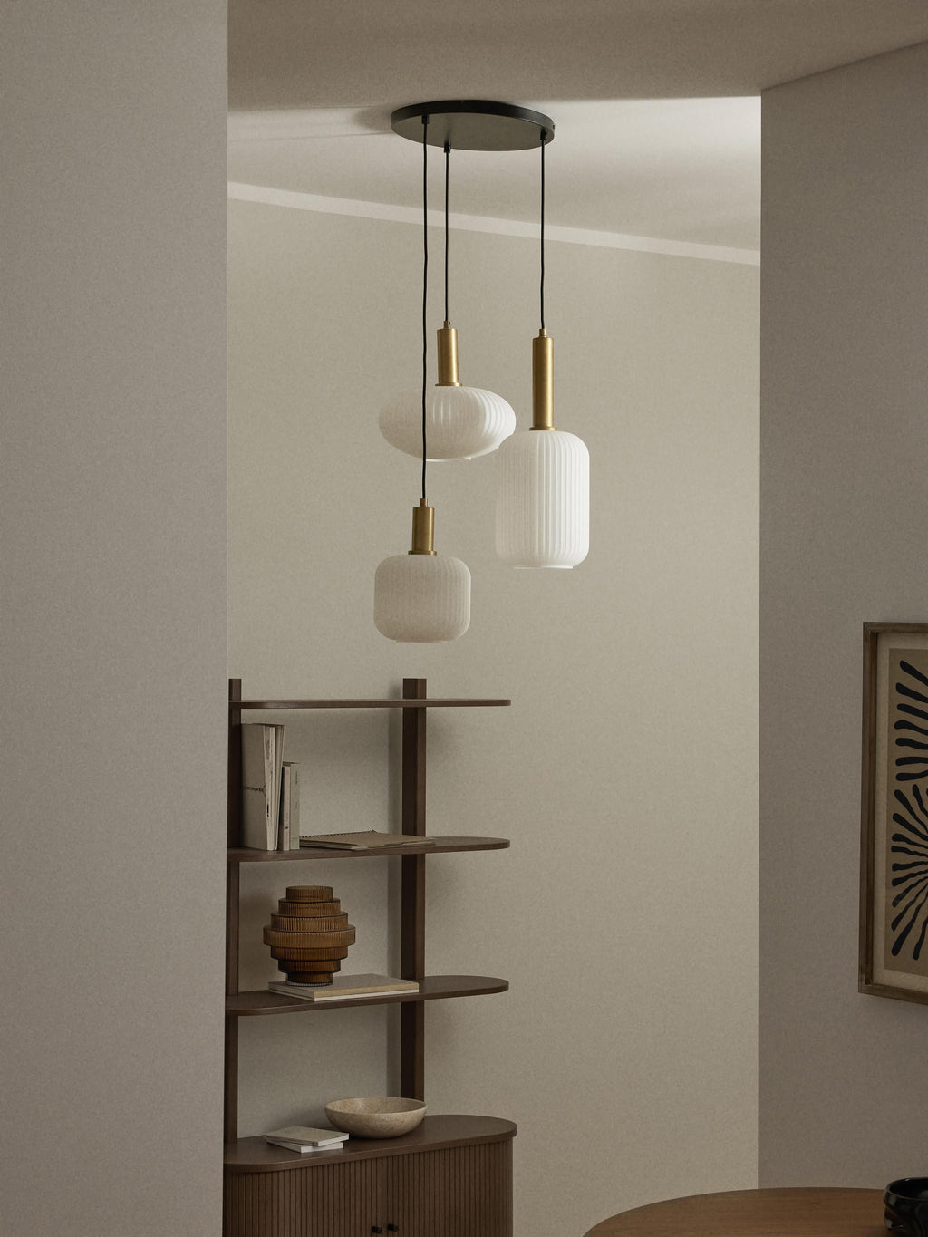 Suspension grappe en verre opalescent Elian - Blanc, doré