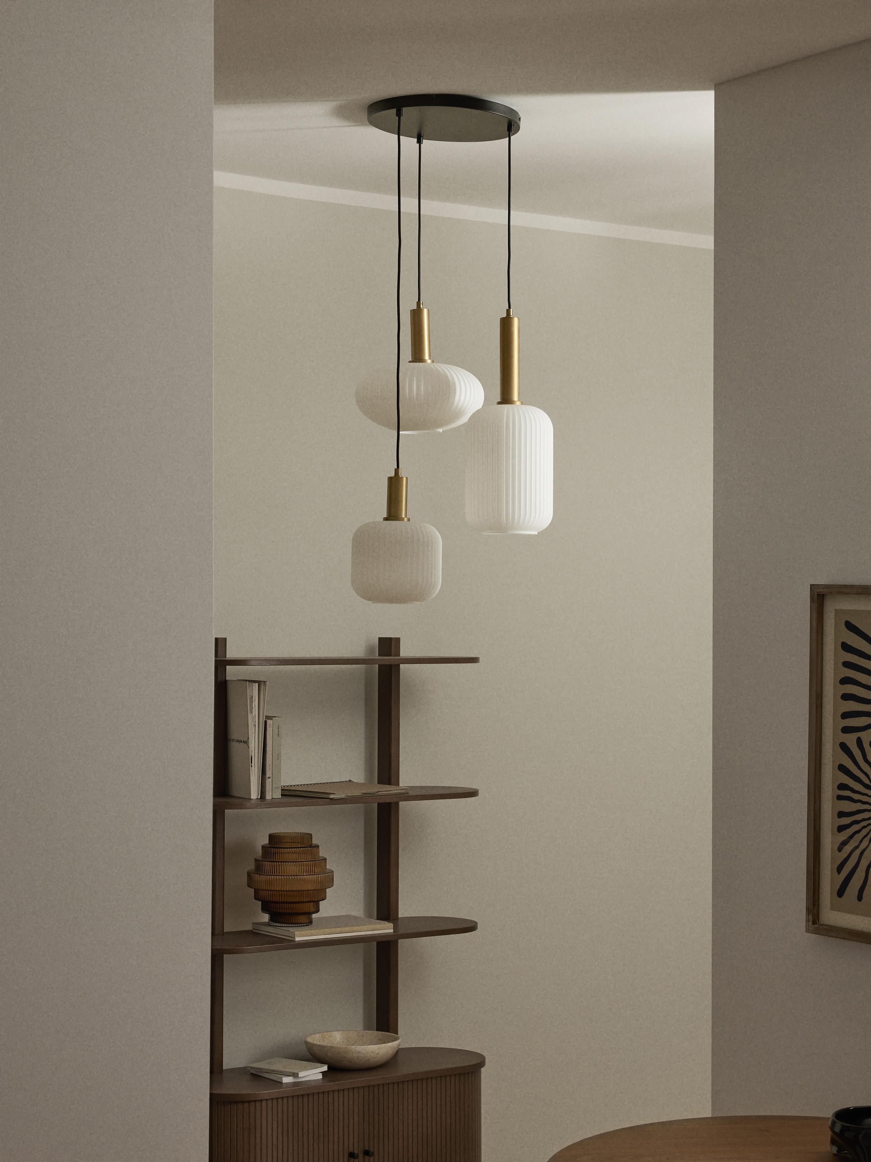 Suspension grappe en verre opalescent Elian - Blanc, doré