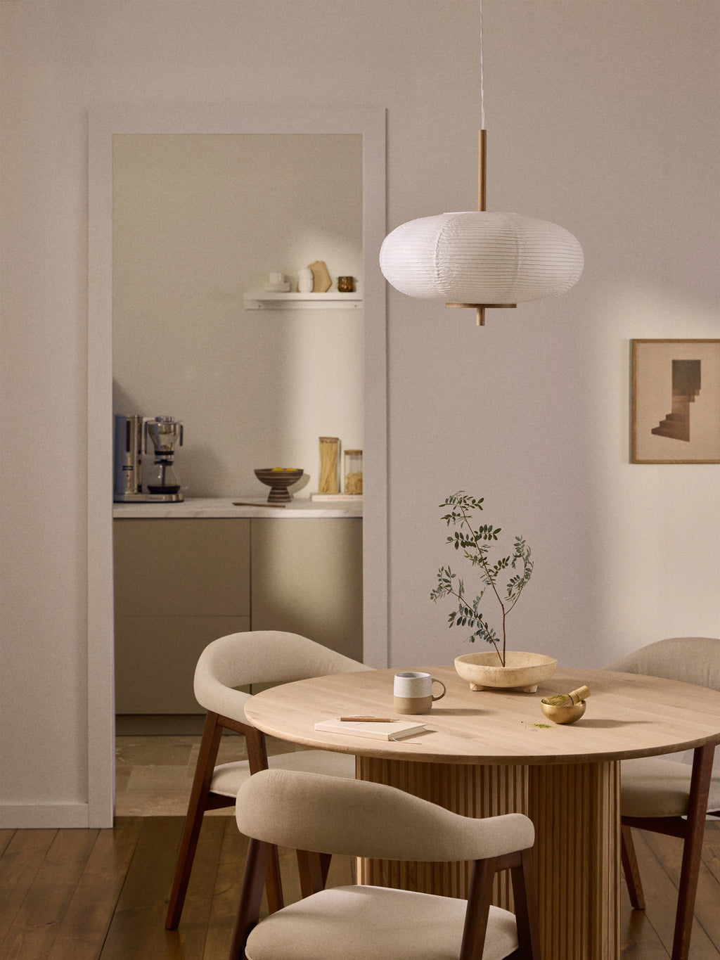 Suspension design en papier de riz Plato - Blanc, bois clair