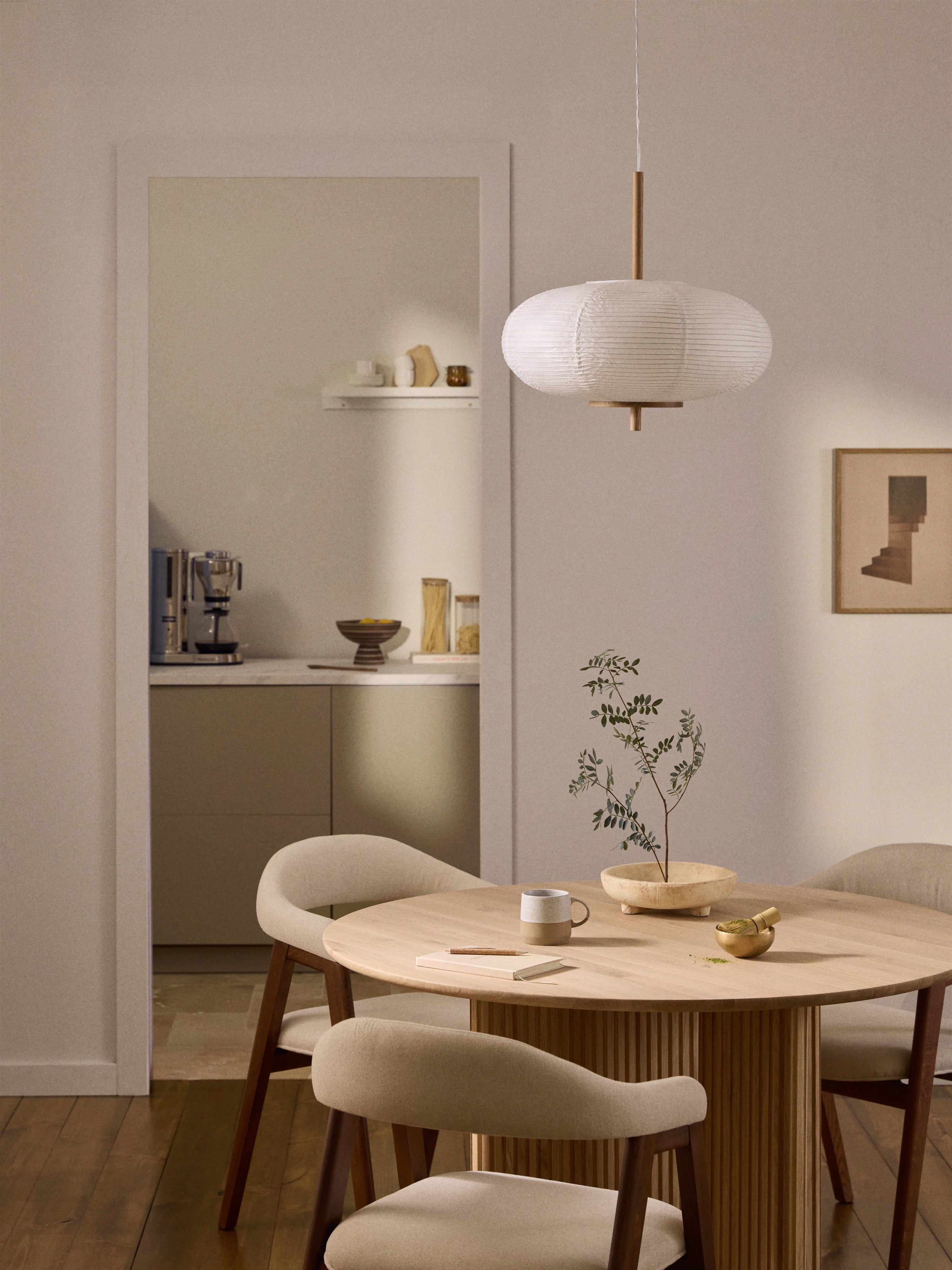 Suspension design en papier de riz Plato - Blanc, bois clair