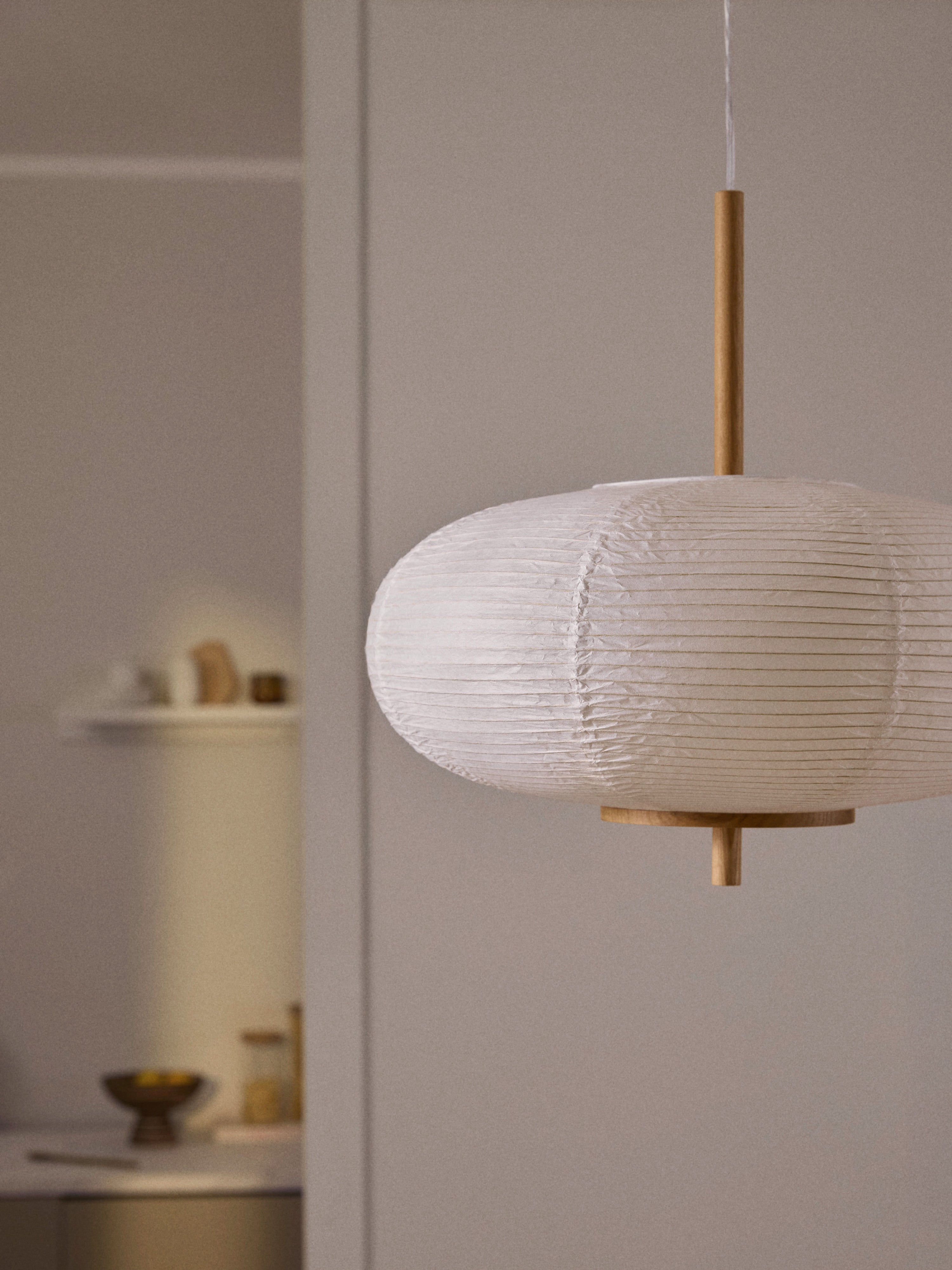 Suspension design en papier de riz Plato - Blanc, bois clair