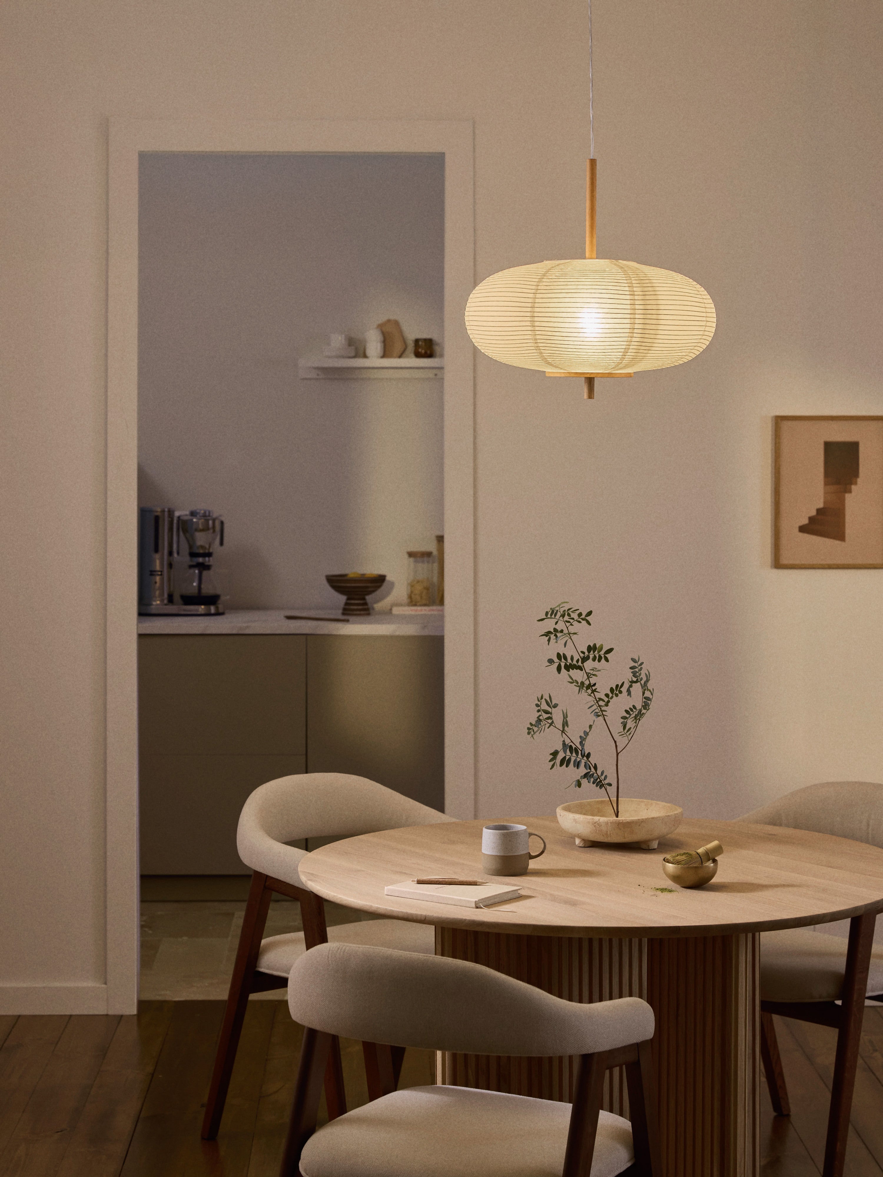 Suspension design en papier de riz Plato - Blanc, bois clair
