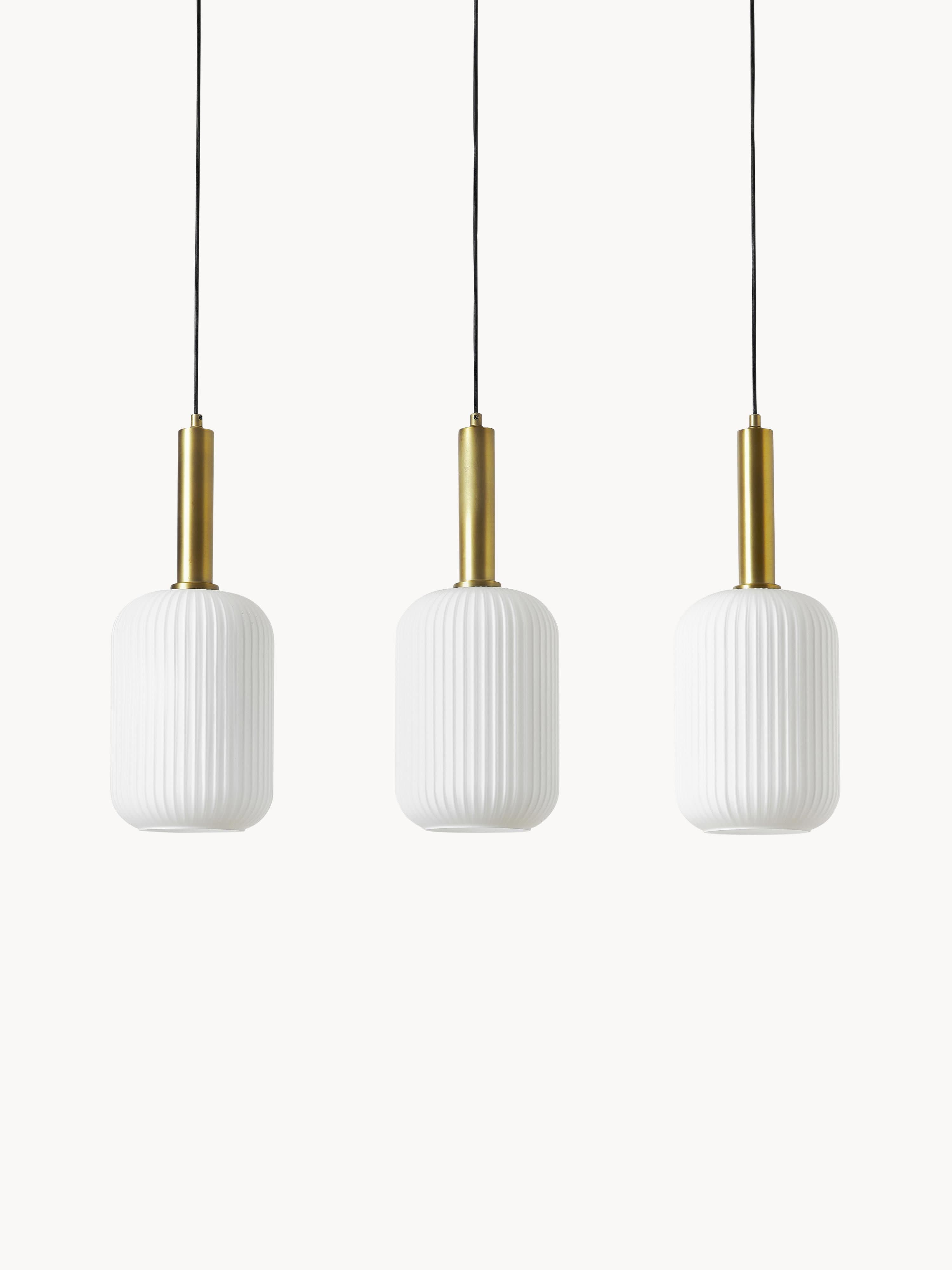 Suspension en verre opalescent Elian - Blanc, doré