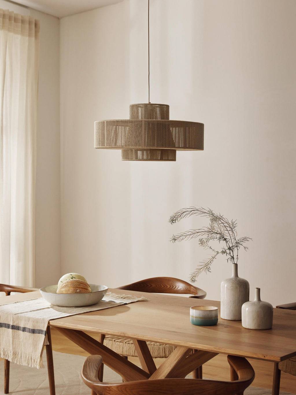 Grande suspension en fils de lin Matias - Beige