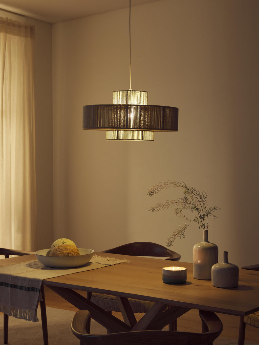 Grande suspension en fils de lin Matias - Beige