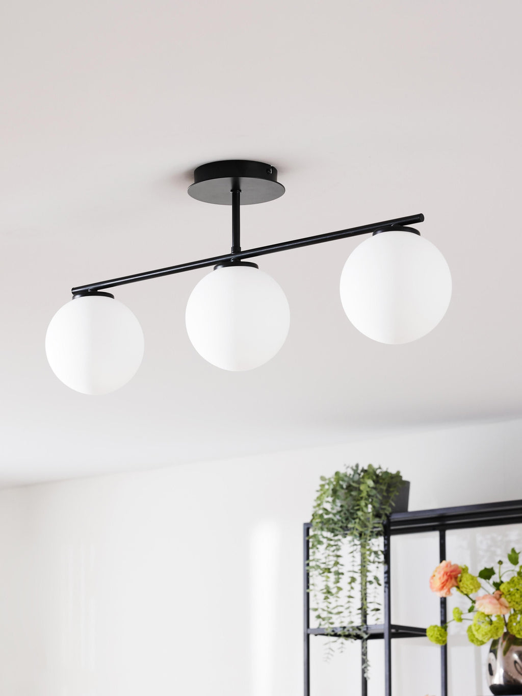 Plafonnier en verre opalescent Niilo - Blanc, noir