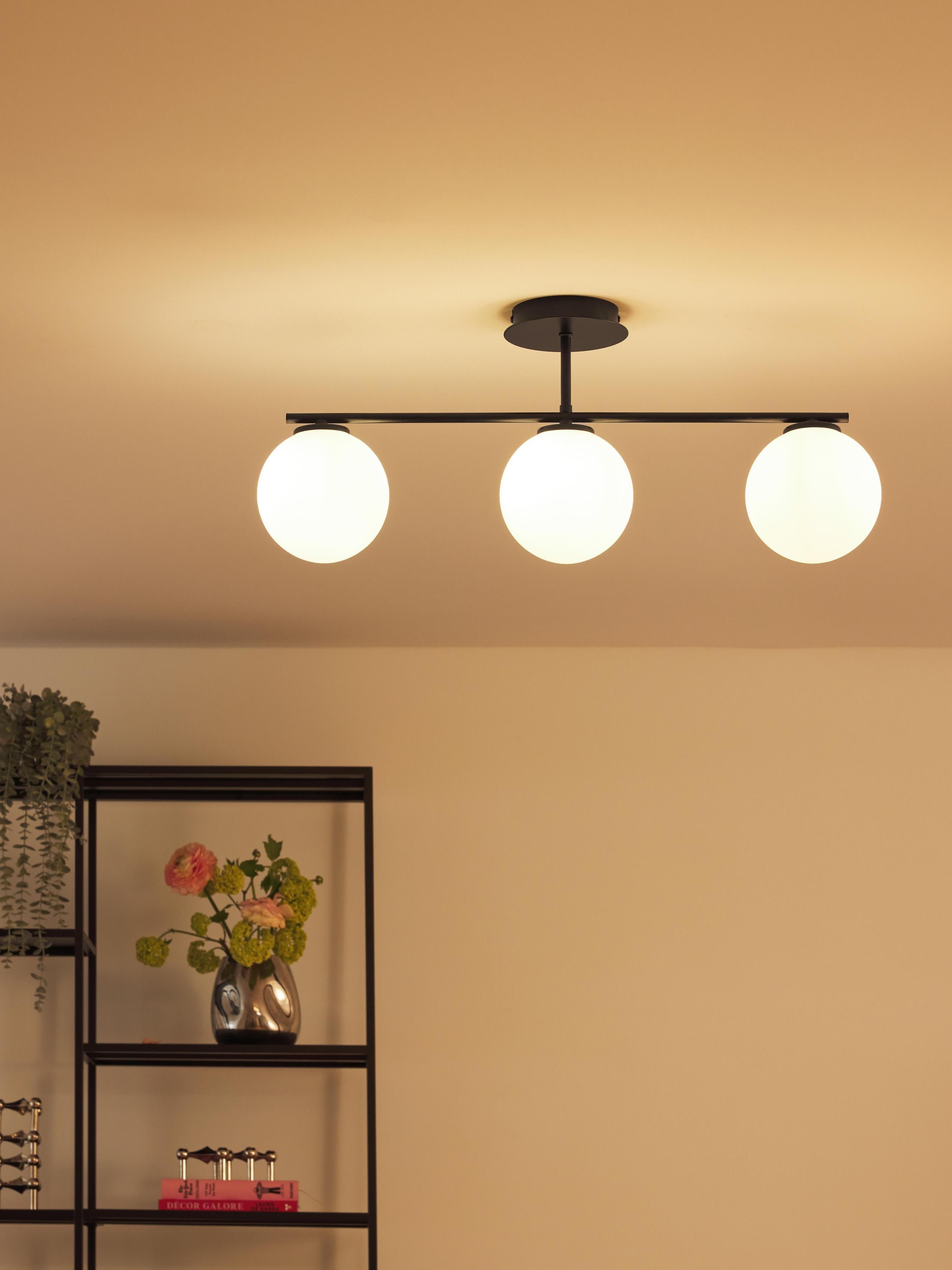 Plafonnier en verre opalescent Niilo - Blanc, noir