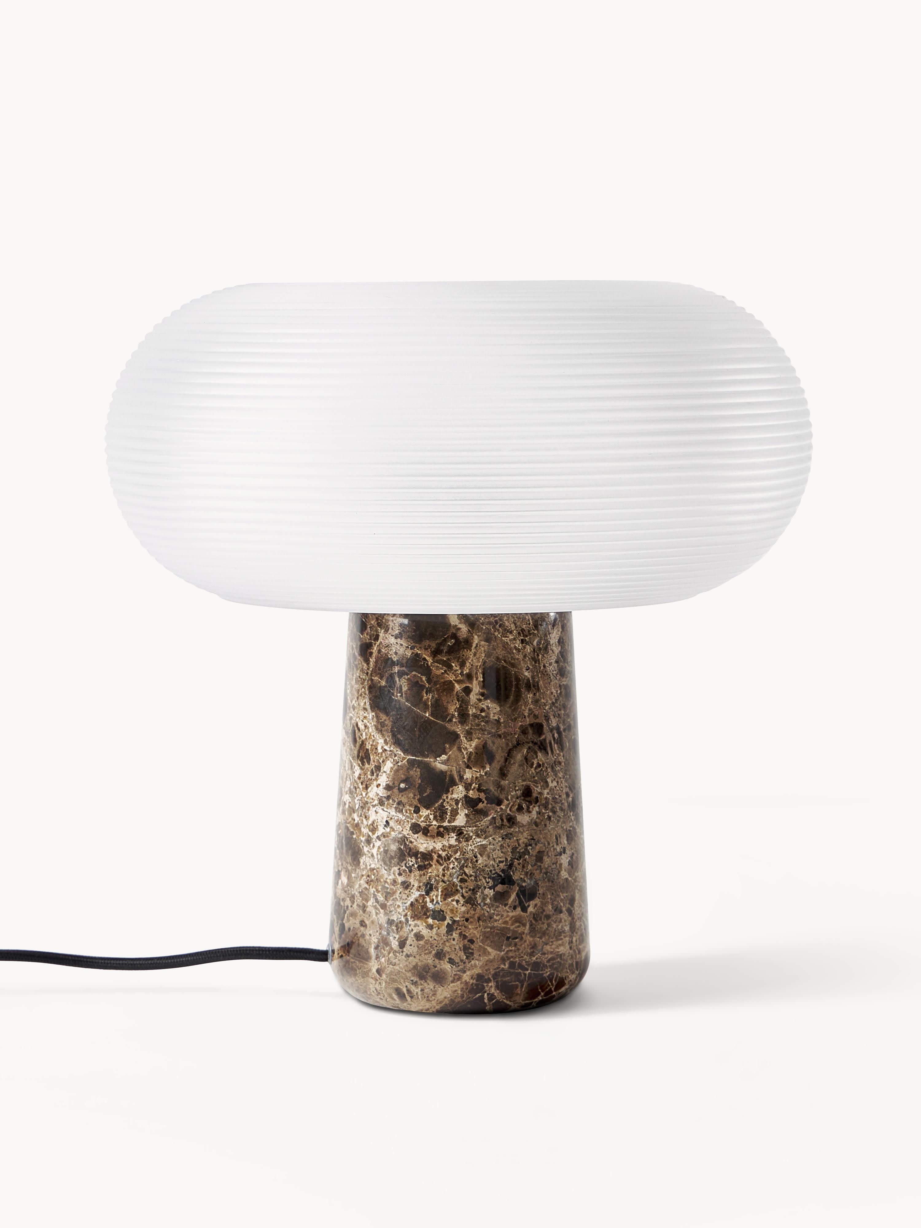 Lampe à poser avec pied en marbre Ashby - Blanc, brun foncé, marbré