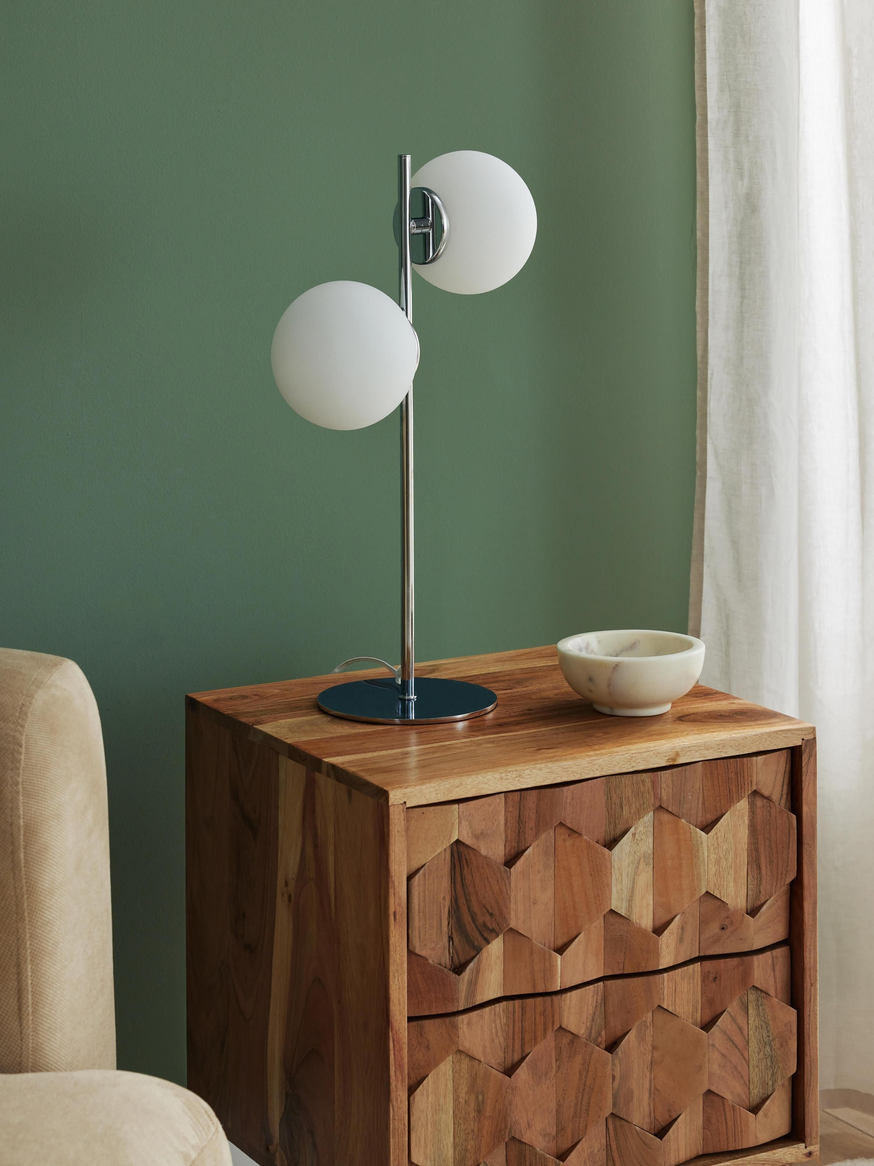 Lampe à poser en verre opalescent Niilo - Blanc, gris chrome