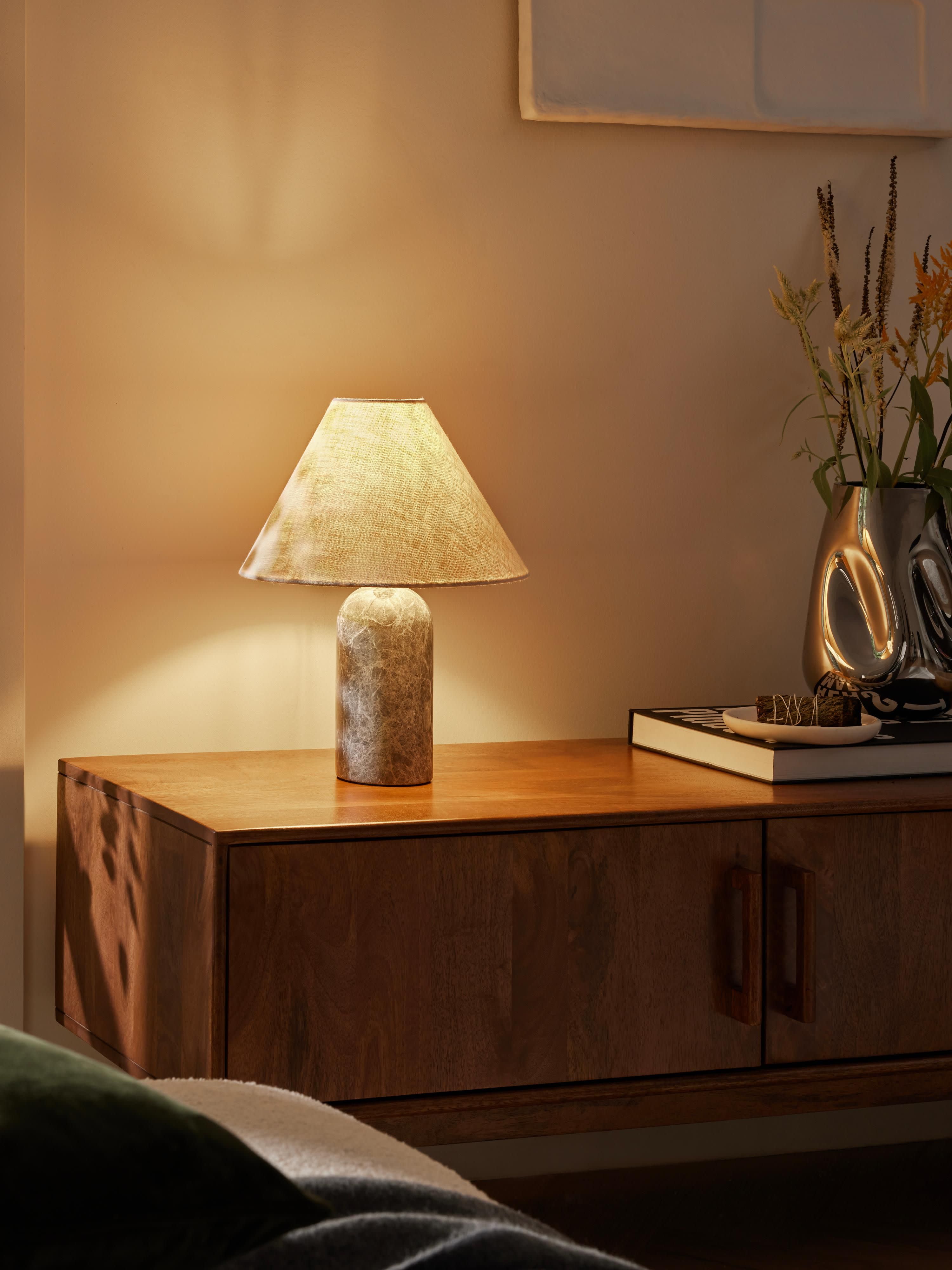 Lampe à poser avec pied en marbre Baldvin - Beige, gris, marbré