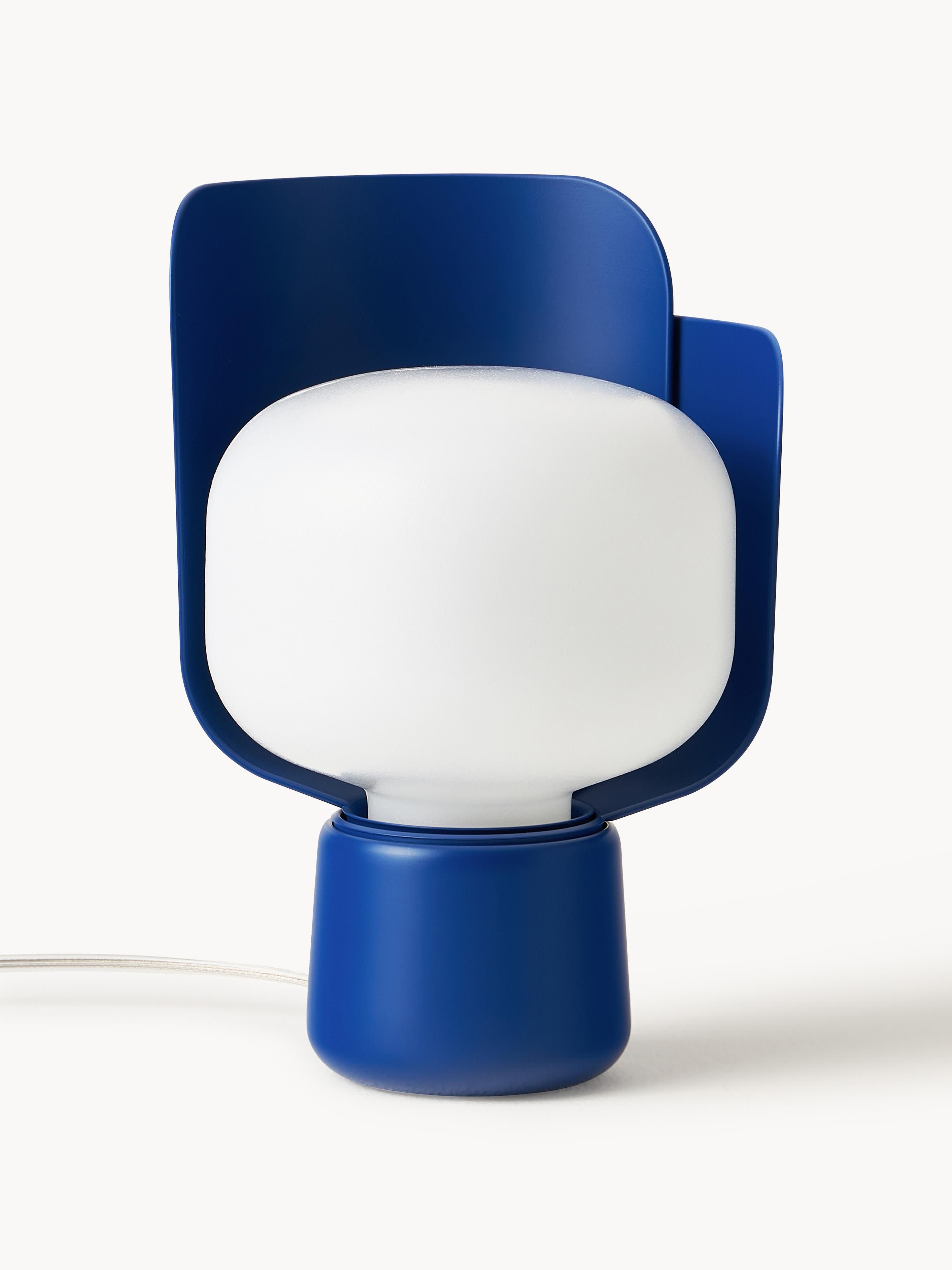 Petite lampe à poser artisanale Isaac - Blanc, bleu foncé