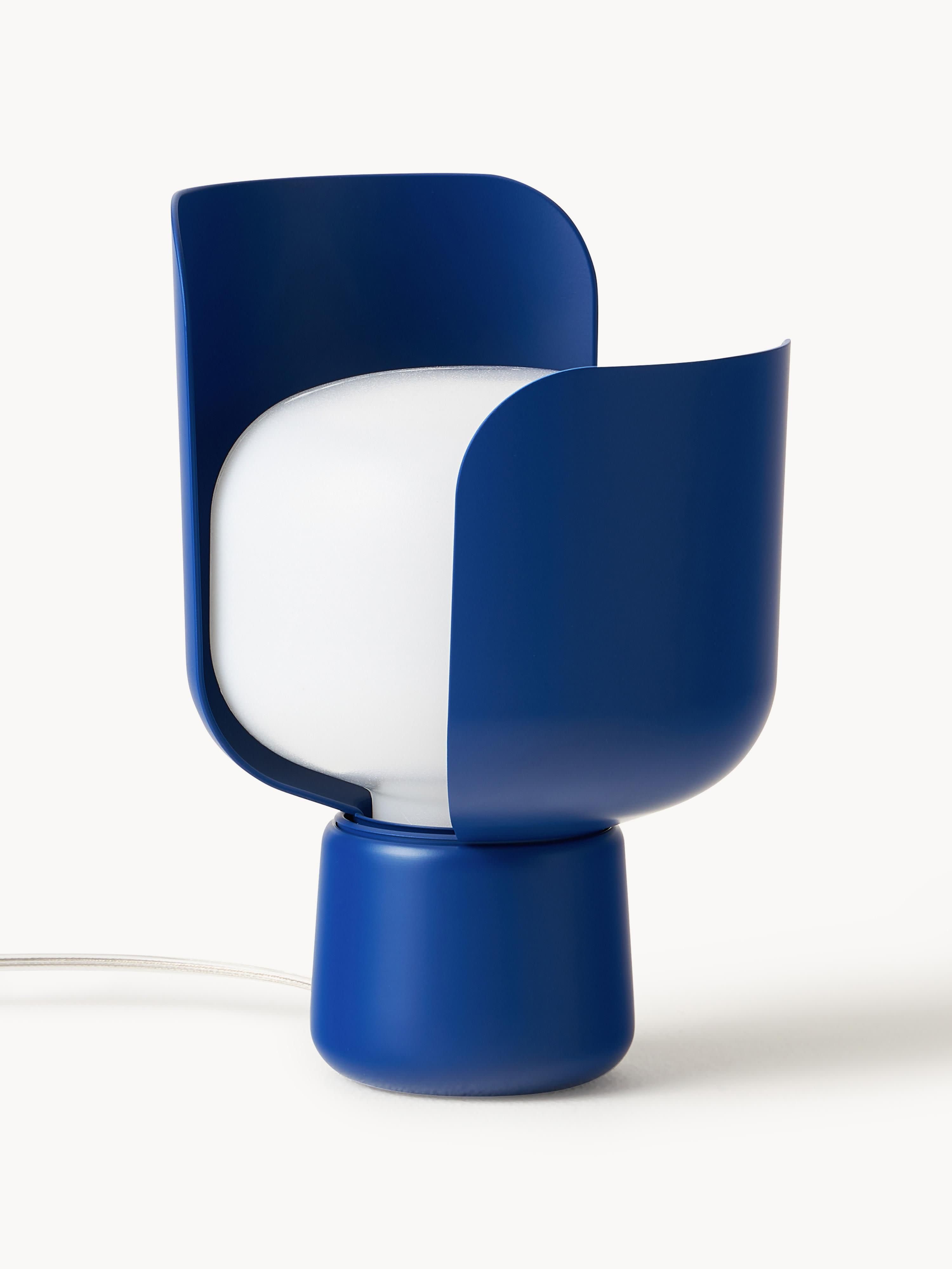 Petite lampe à poser artisanale Isaac - Blanc, bleu foncé