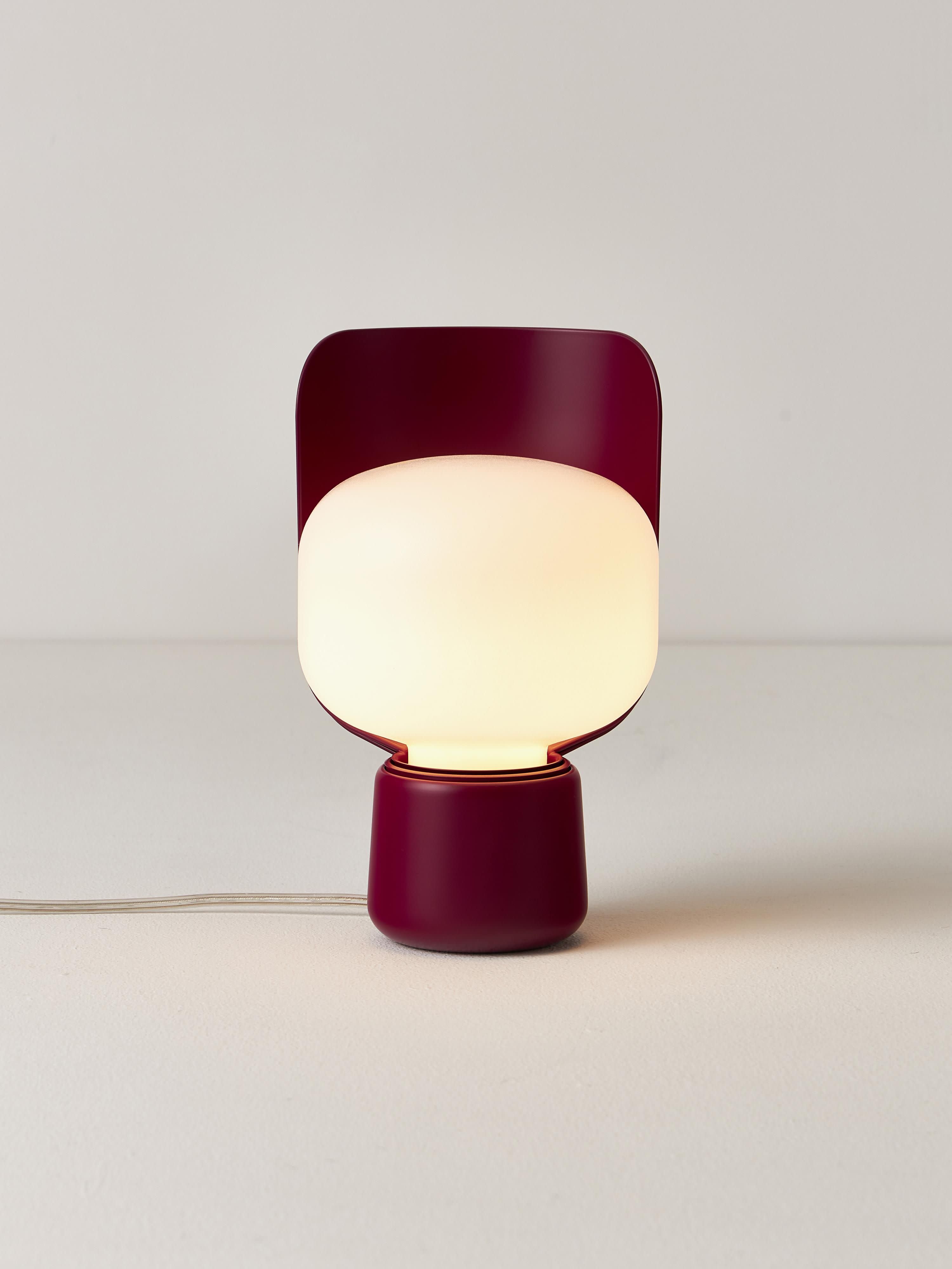 Petite lampe à poser artisanale Isaac - Blanc, prune
