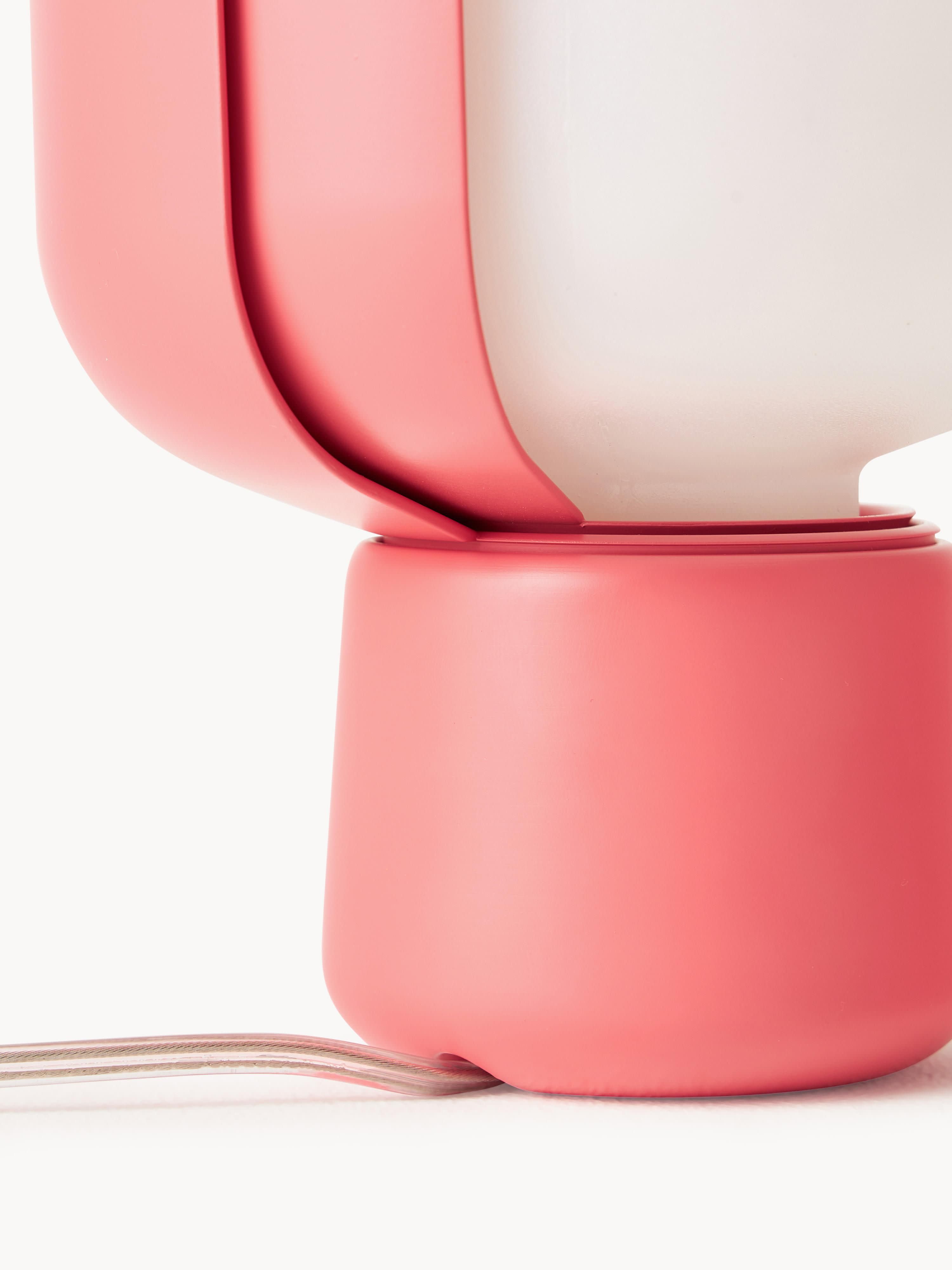 Petite lampe à poser artisanale Isaac - Blanc, rouge corail