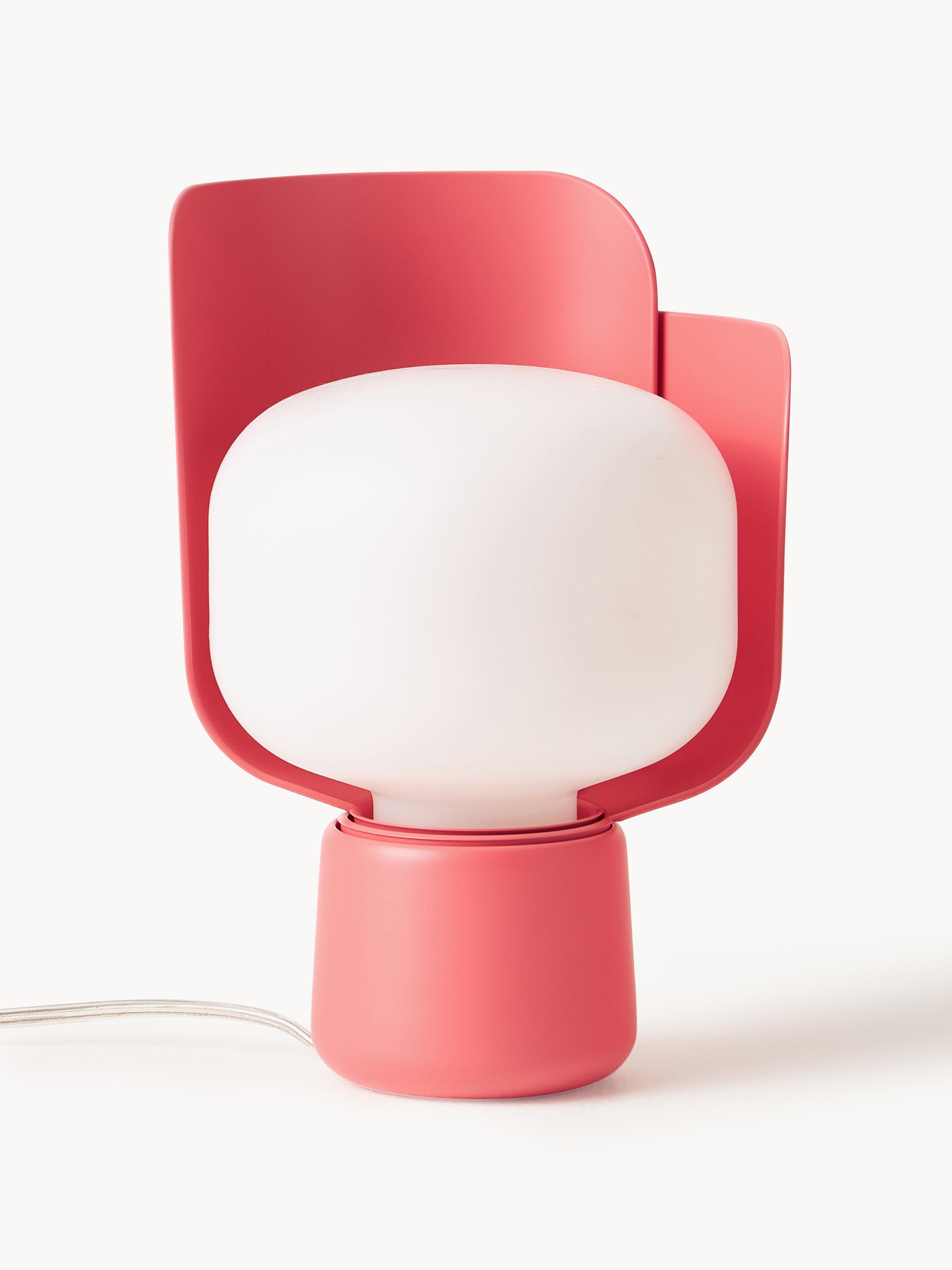 Petite lampe à poser artisanale Isaac - Blanc, rouge corail