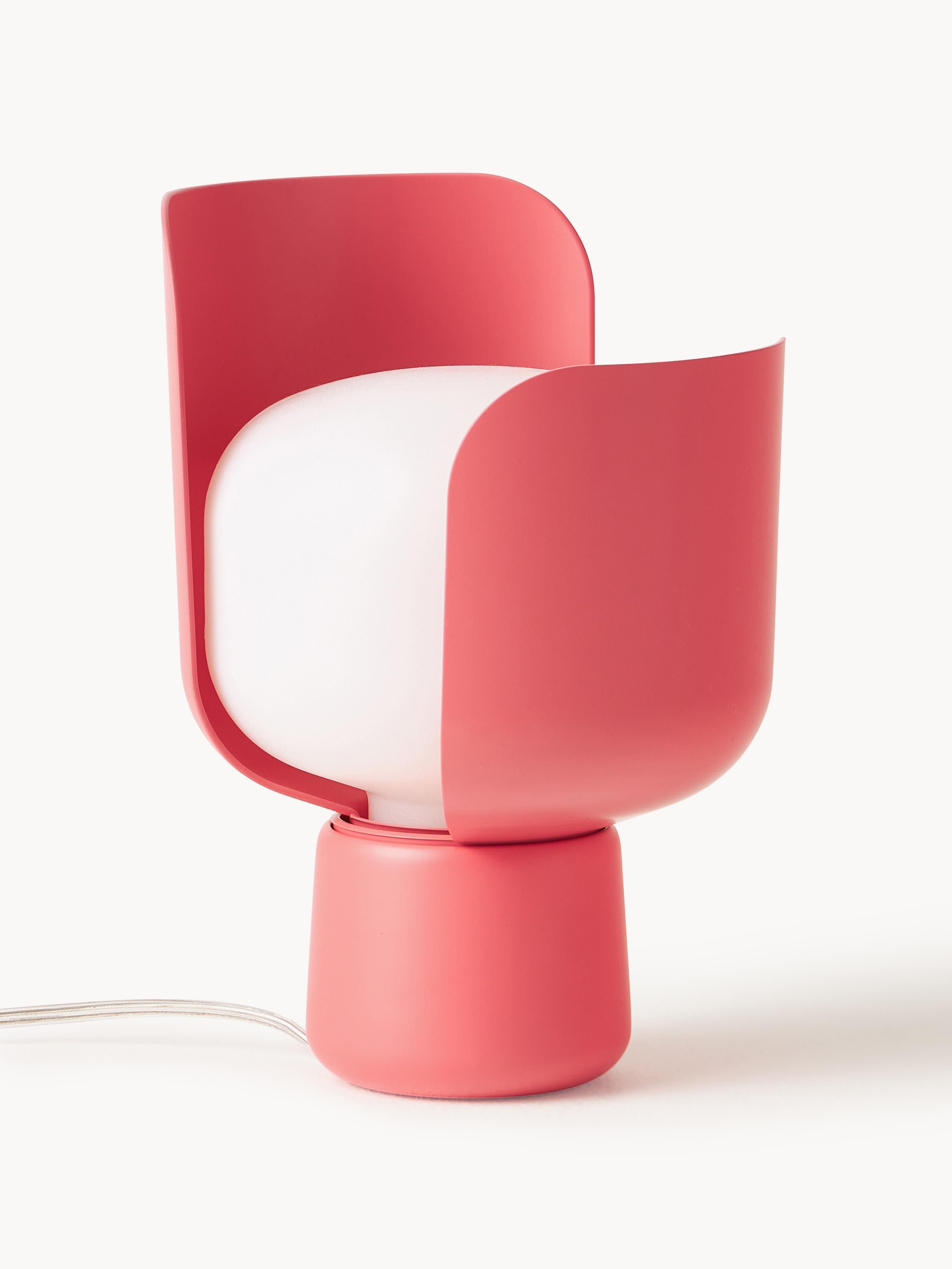Petite lampe à poser artisanale Isaac - Blanc, rouge corail