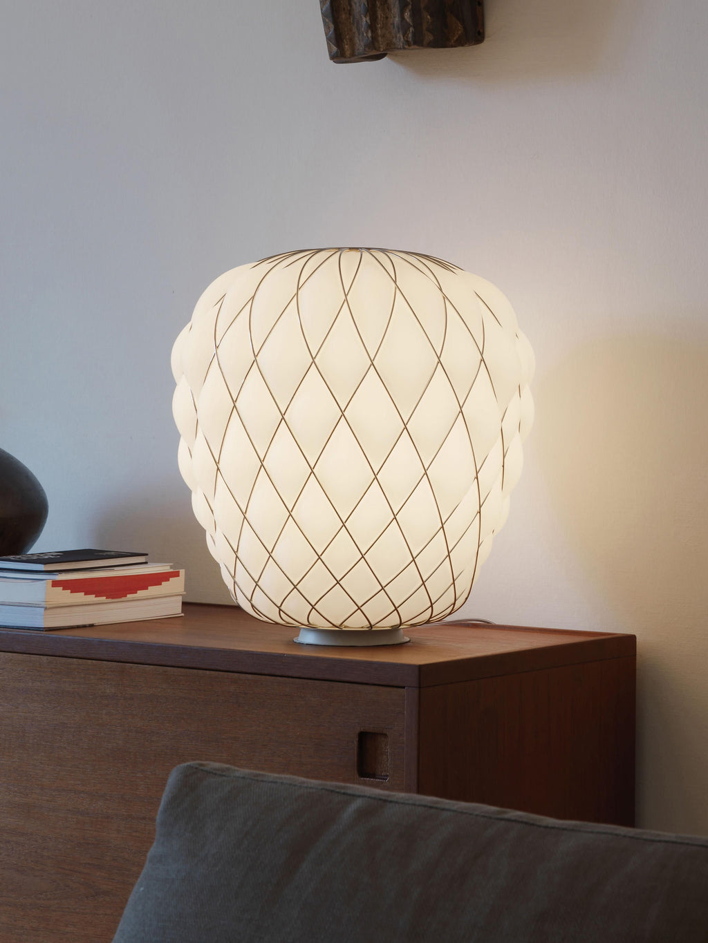 Grande lampe à poser artisanale Berger, intensité ajustable - Blanc, argenté