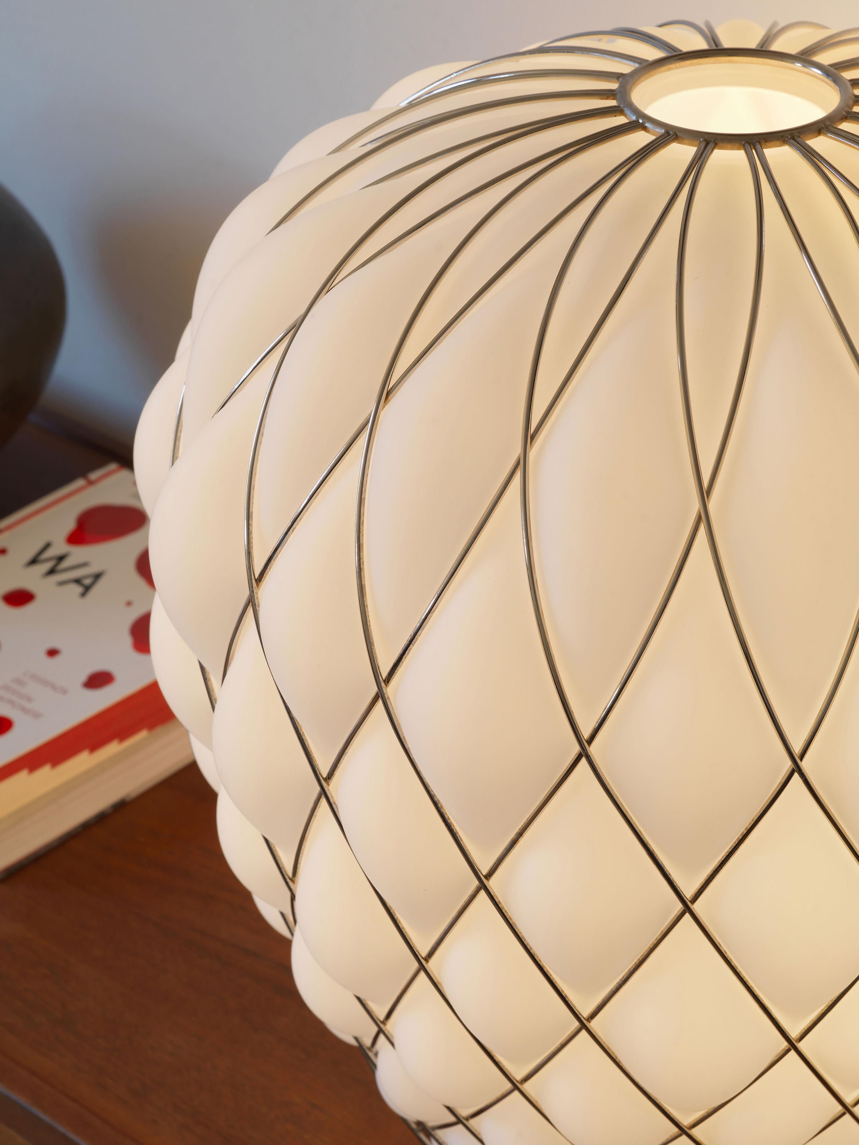 Grande lampe à poser artisanale Berger, intensité ajustable - Blanc, argenté