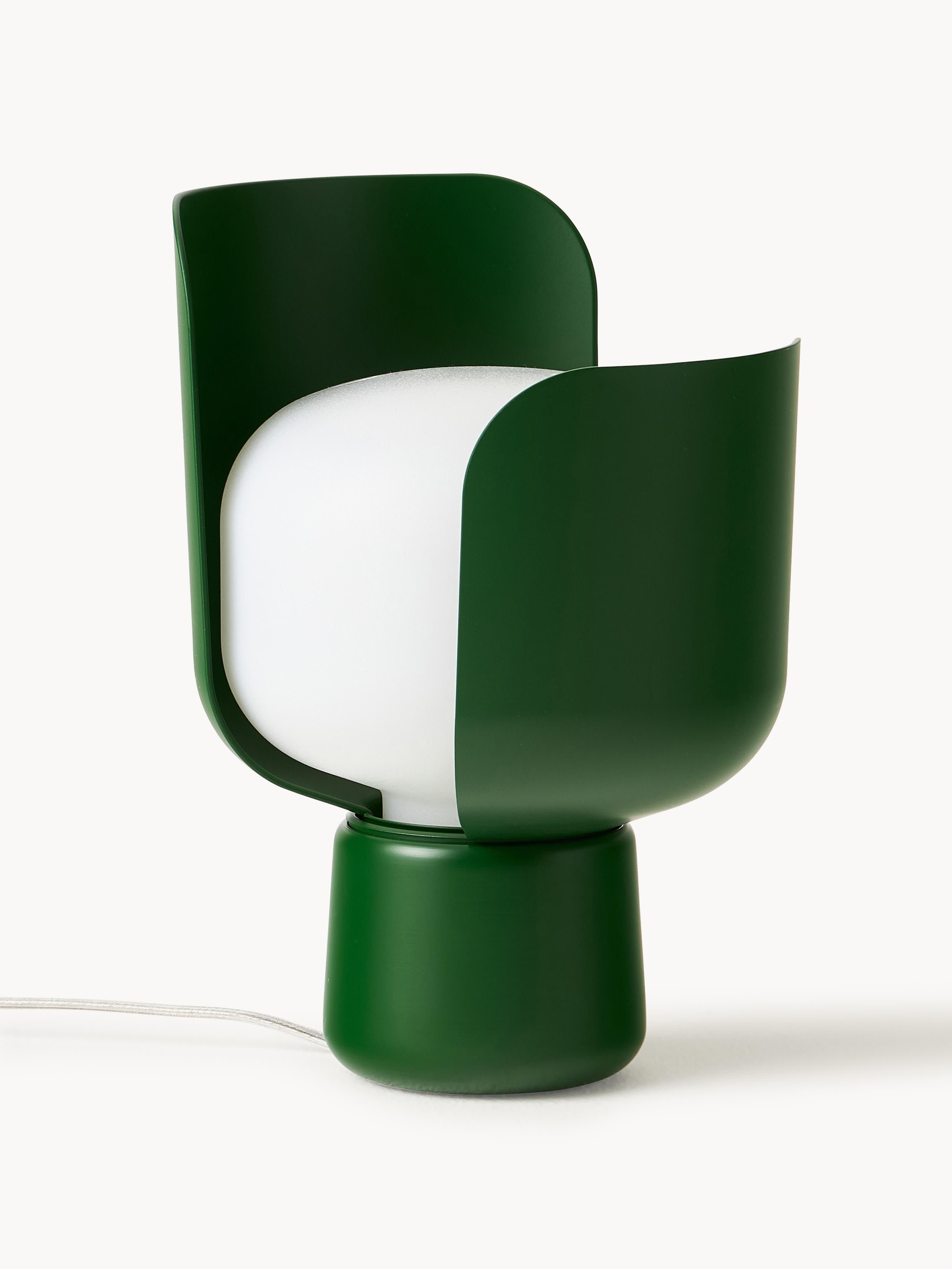 Petite lampe à poser artisanale Isaac - Blanc, vert foncé