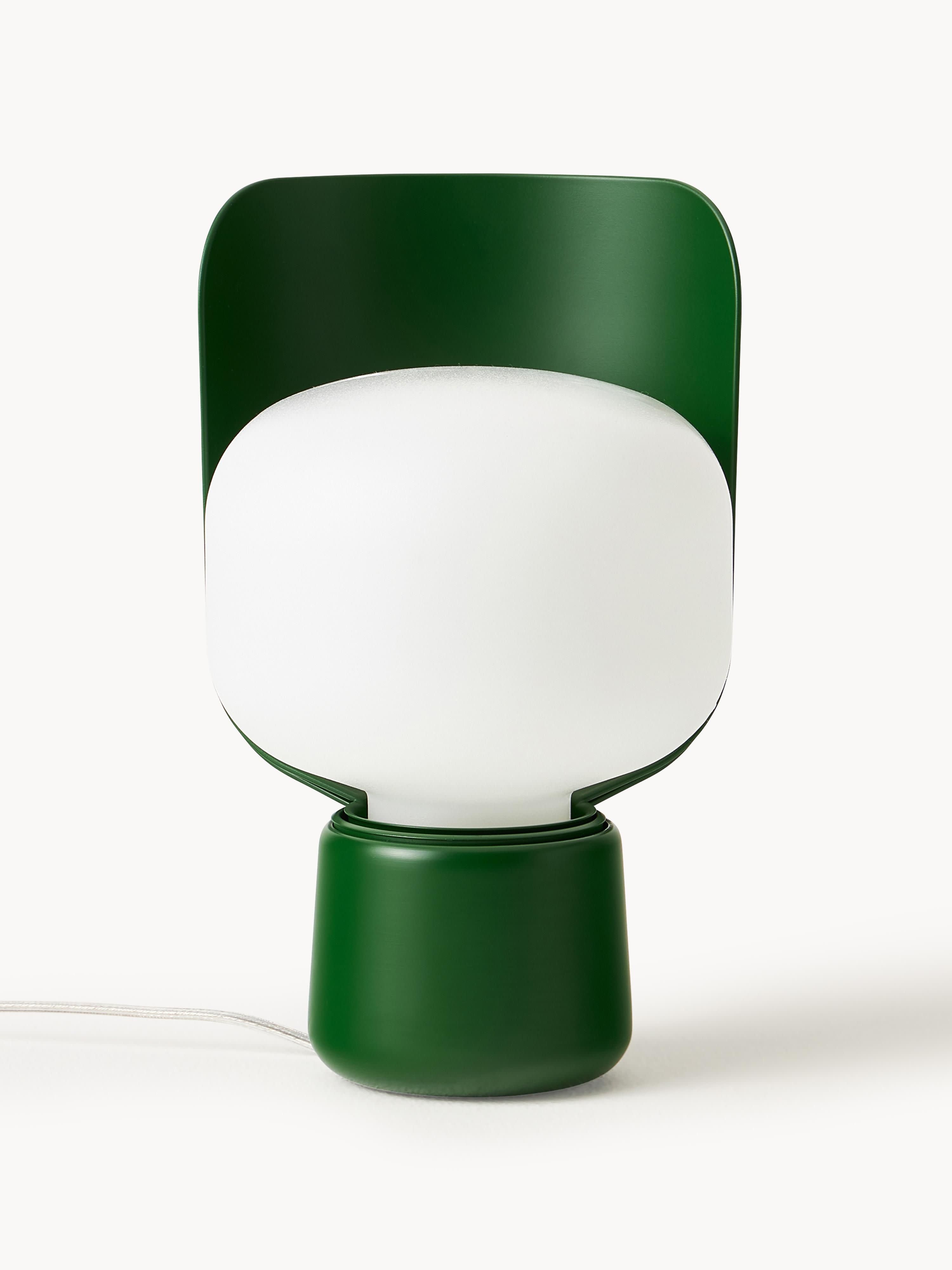 Petite lampe à poser artisanale Isaac - Blanc, vert foncé