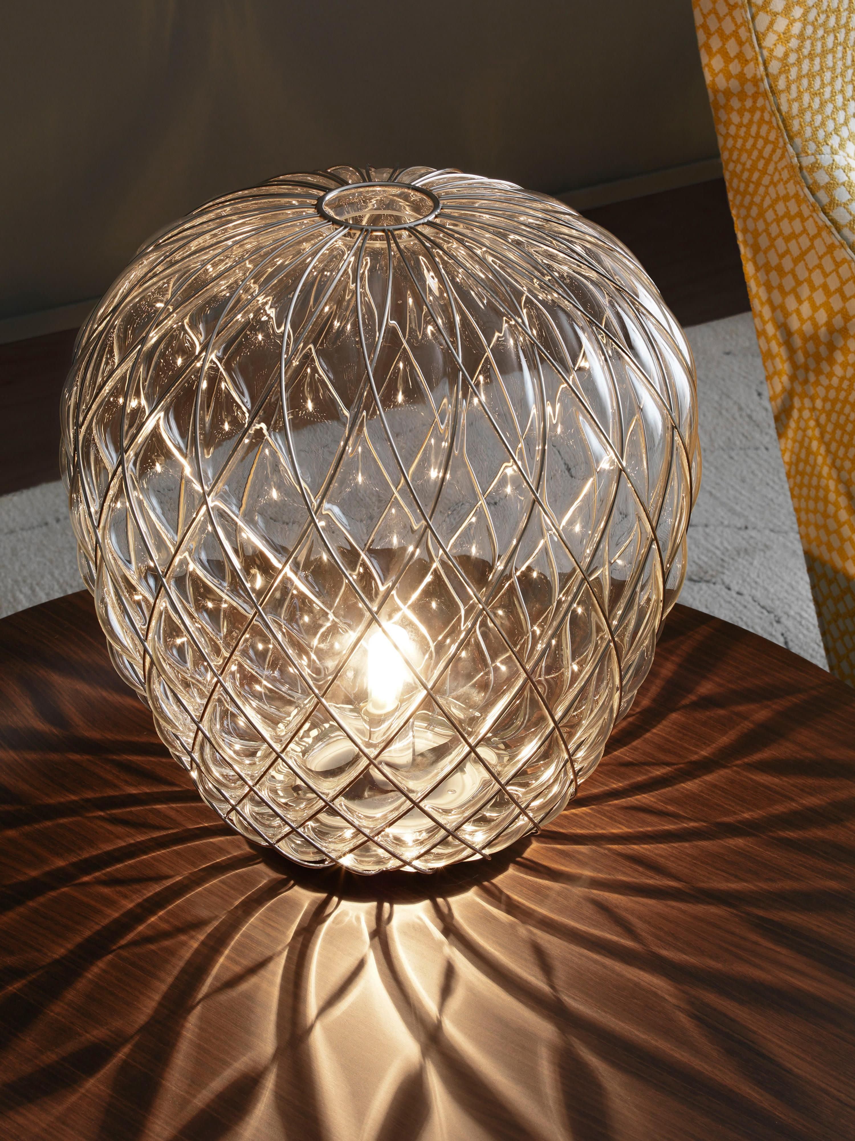 Grande lampe à poser artisanale Berger - Transparent, argenté