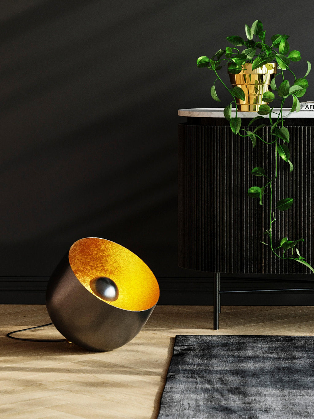 Borne d'éclairage Eike - Noir, doré