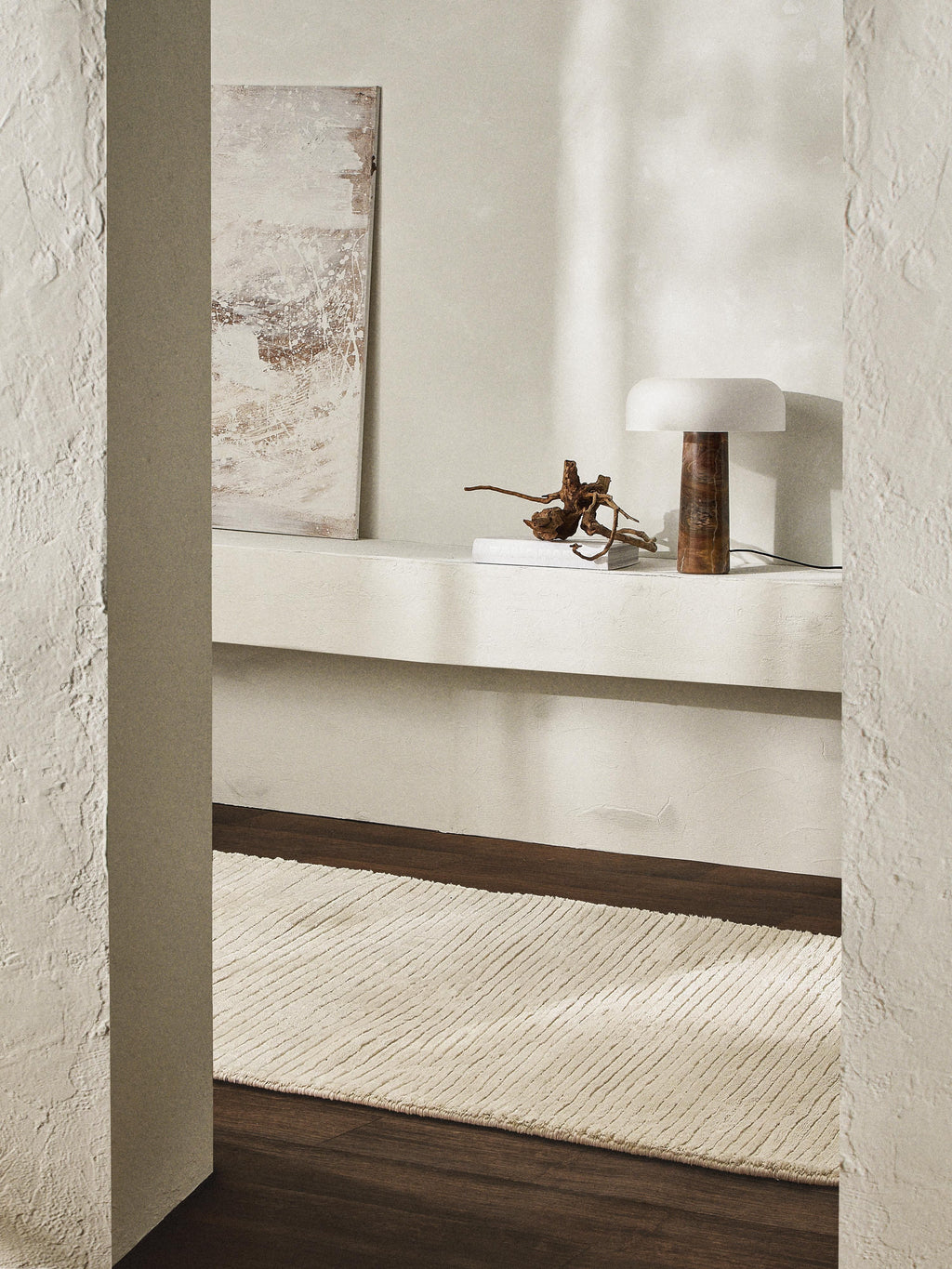 Lampe à poser avec pied en marbre Quinn - Brun marbré, blanc