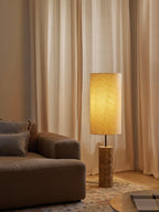 Lampadaire avec pied en marbre Neale - Blanc cassé, brun, marbré