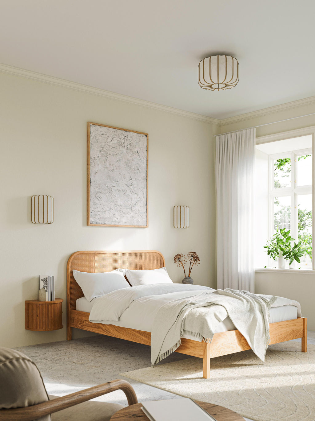 Plafonnier en bambou Murdoch - Blanc, bois clair