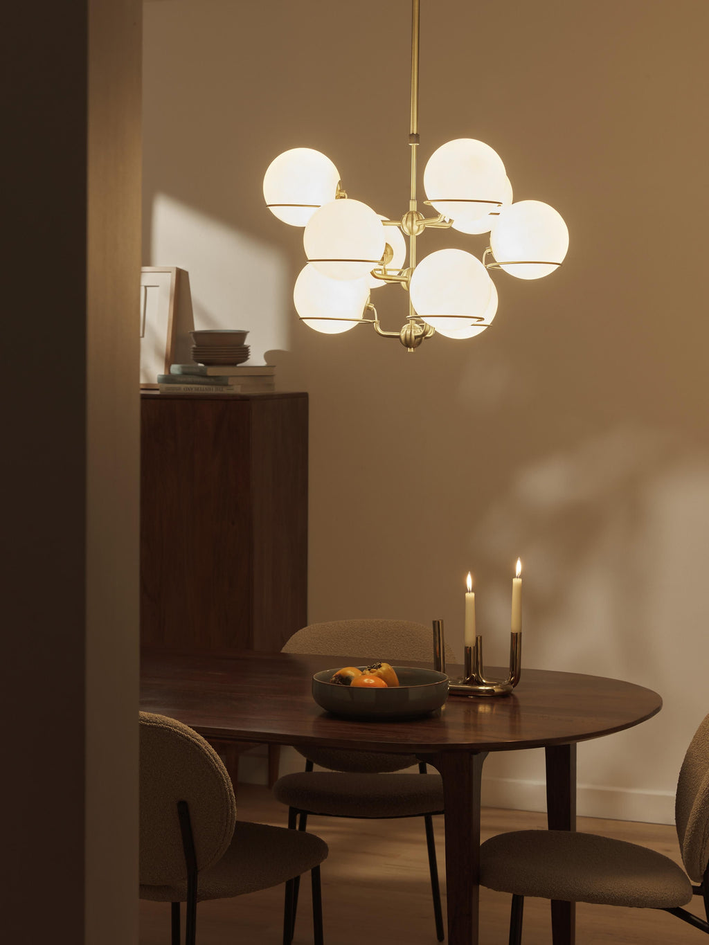 Grande suspension en verre Stigand - Blanc crème, doré