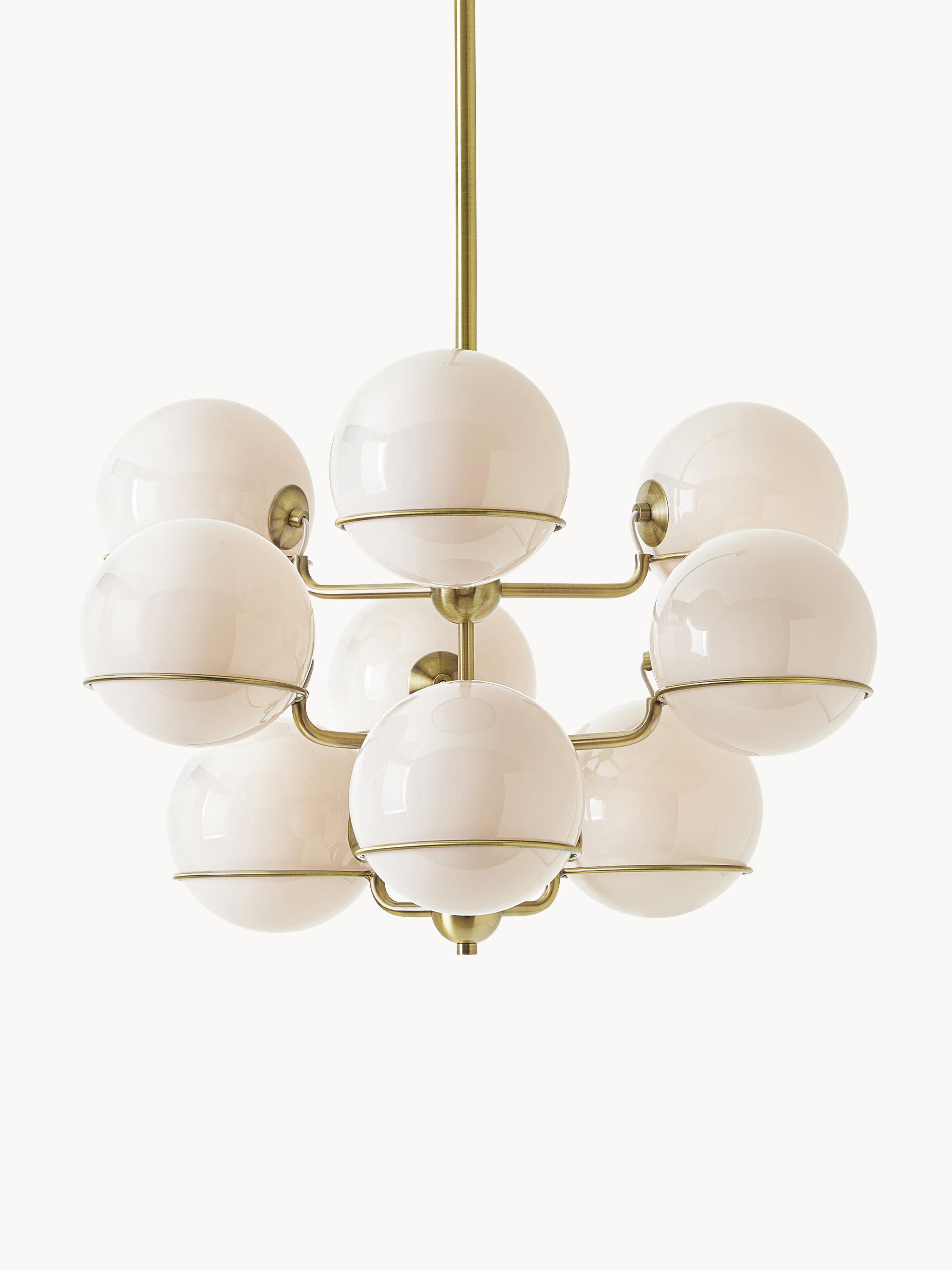 Grande suspension en verre Stigand - Blanc crème, doré