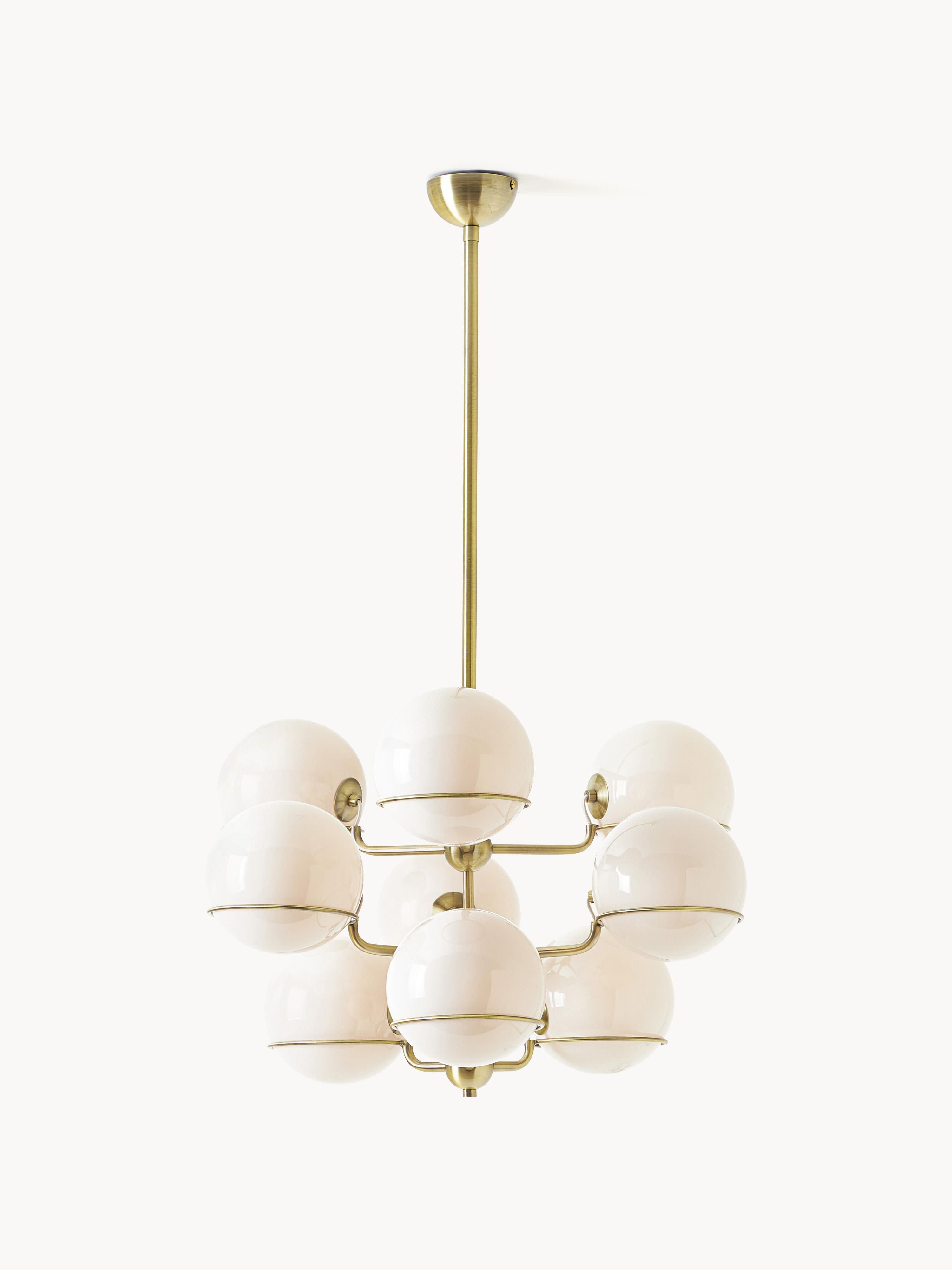 Grande suspension en verre Stigand - Blanc crème, doré