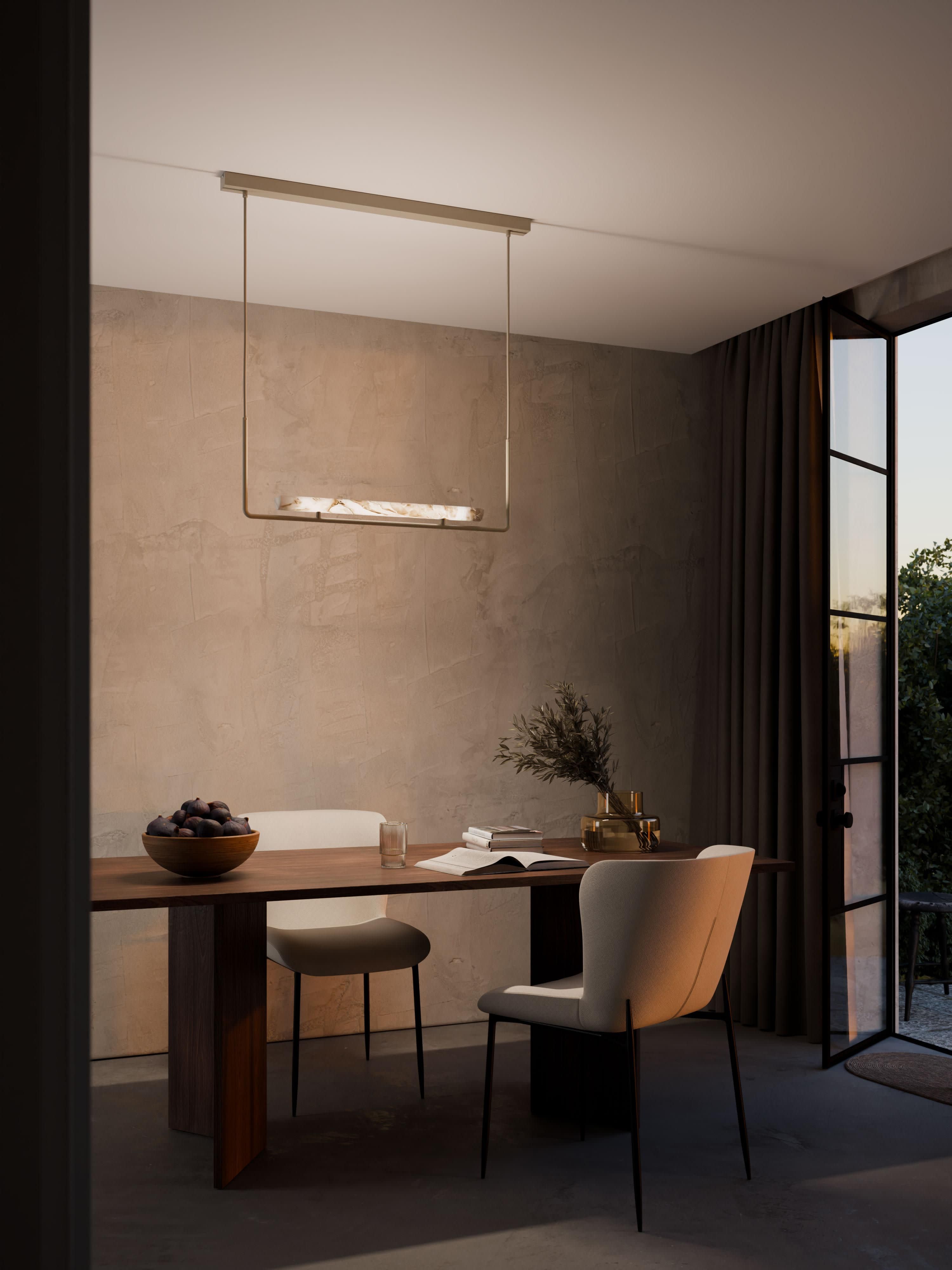 Grande suspension LED en albâtre Ingmund - Albâtre blanc, blanc cassé